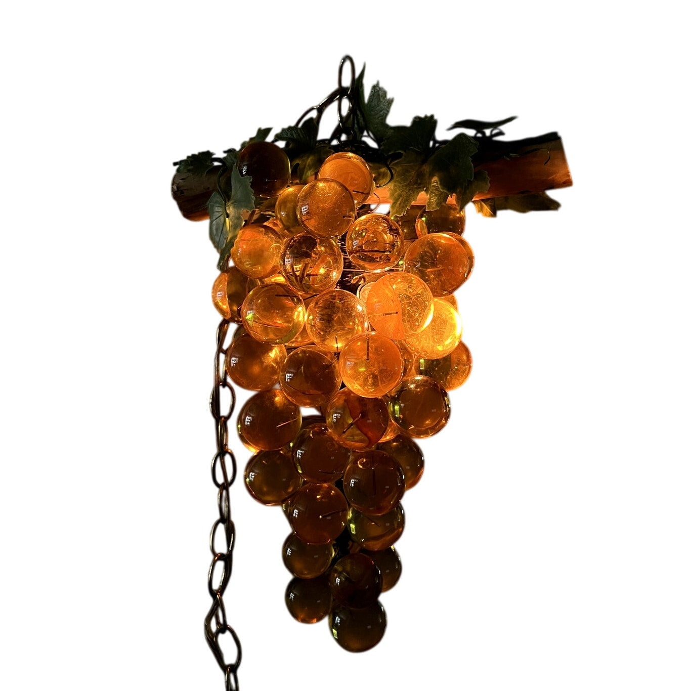 Vtg Hanging MCM Lucite Gold Yellow Champagne Grape Cluster Swag Lamp Chandelier