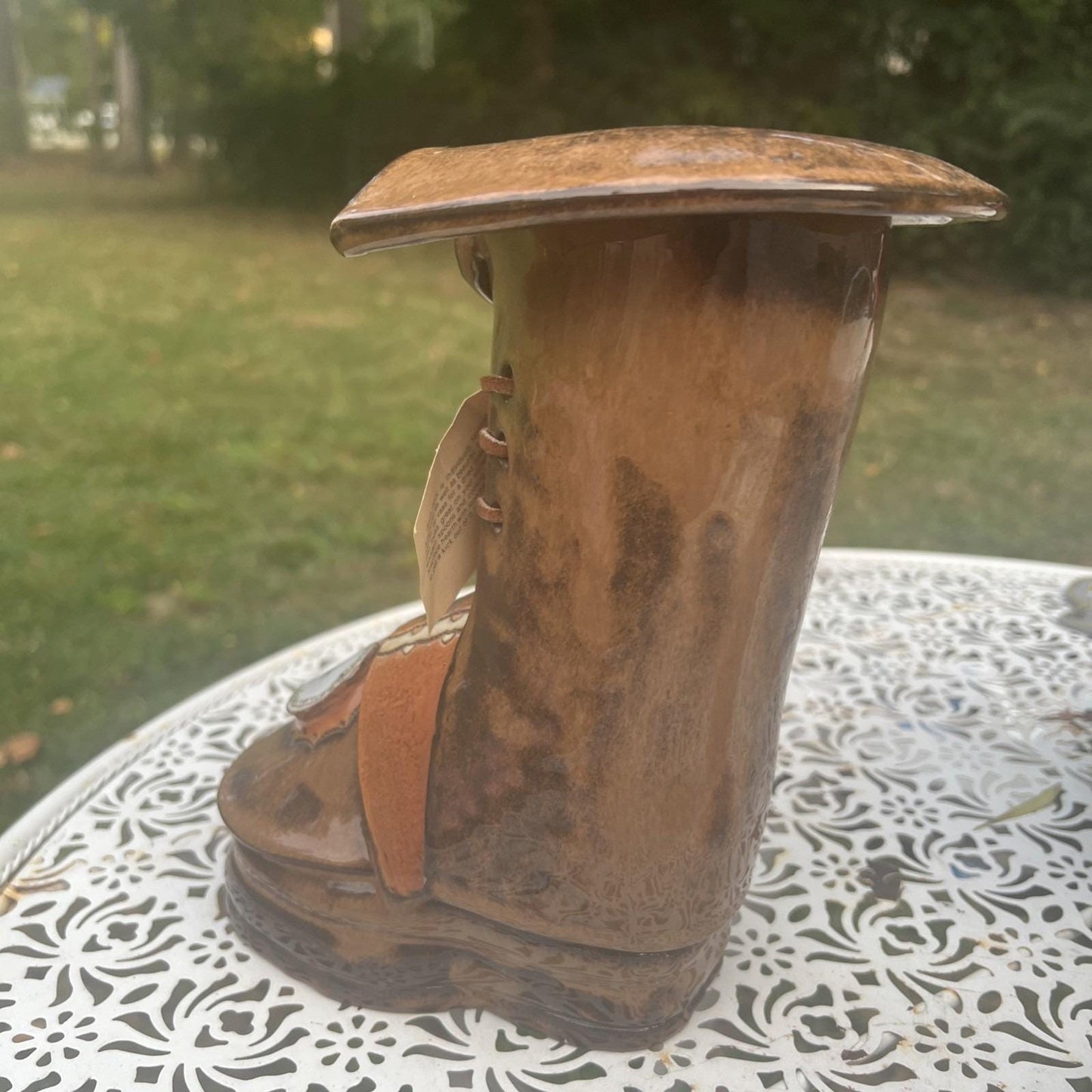 NEW Vintage 8.5" Ceramic Boot Planter, The Clay Cobbler, Brown Floral