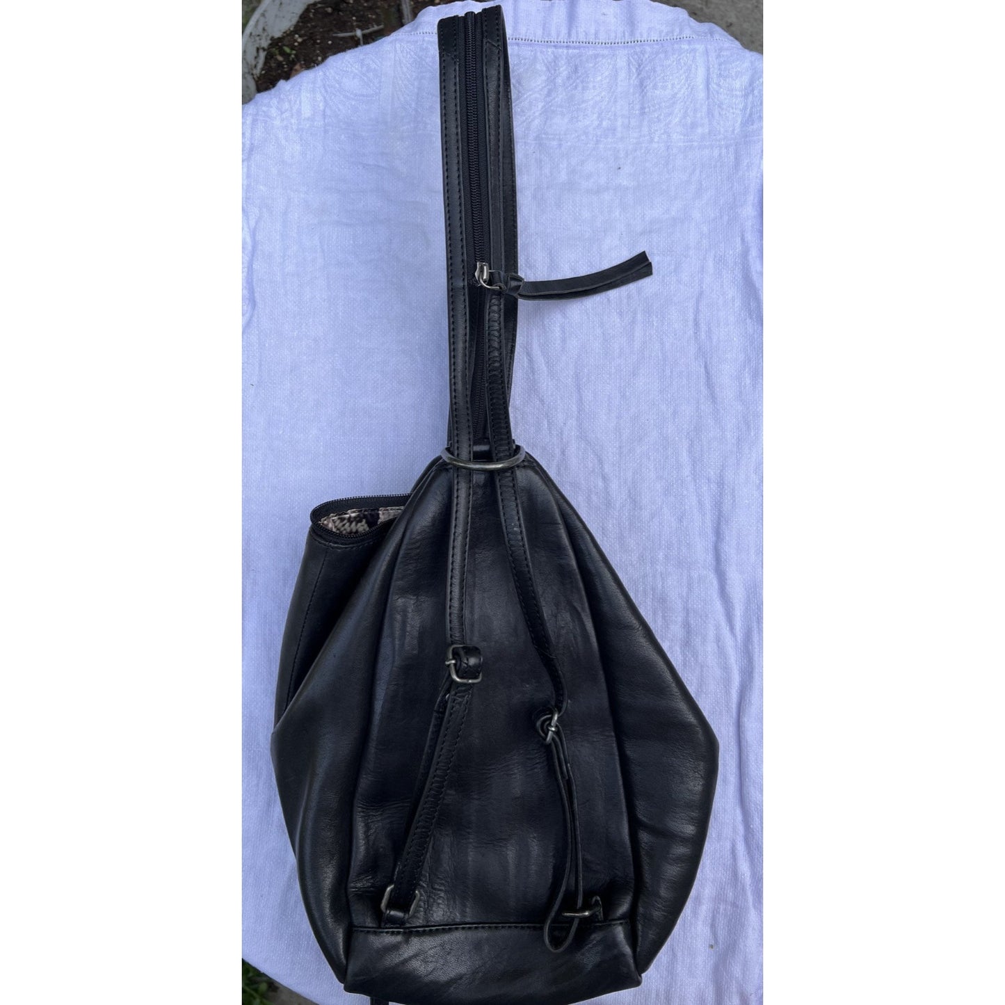 Vintage Harley Davidson Black Leather Studded Triangle Sling Backpack Bag