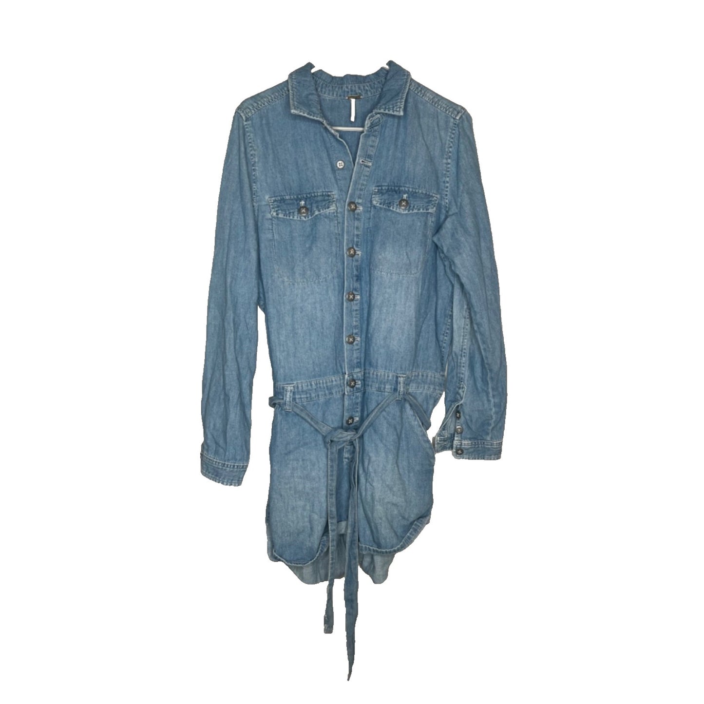 FREE PEOPLE WE THE FREE Marci Cuffed LIGHT Denim Romper SIZE M