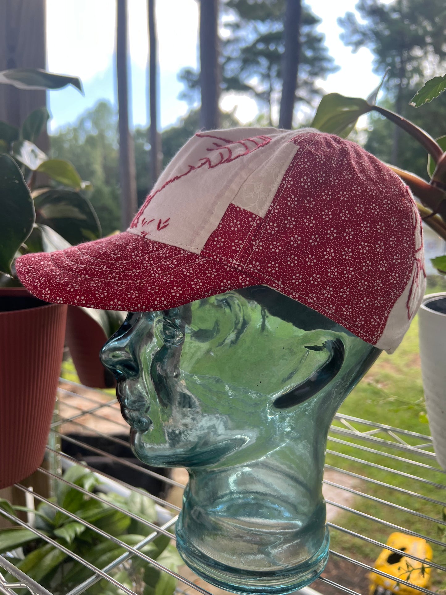 Embroidered Redwork Quilt Hats