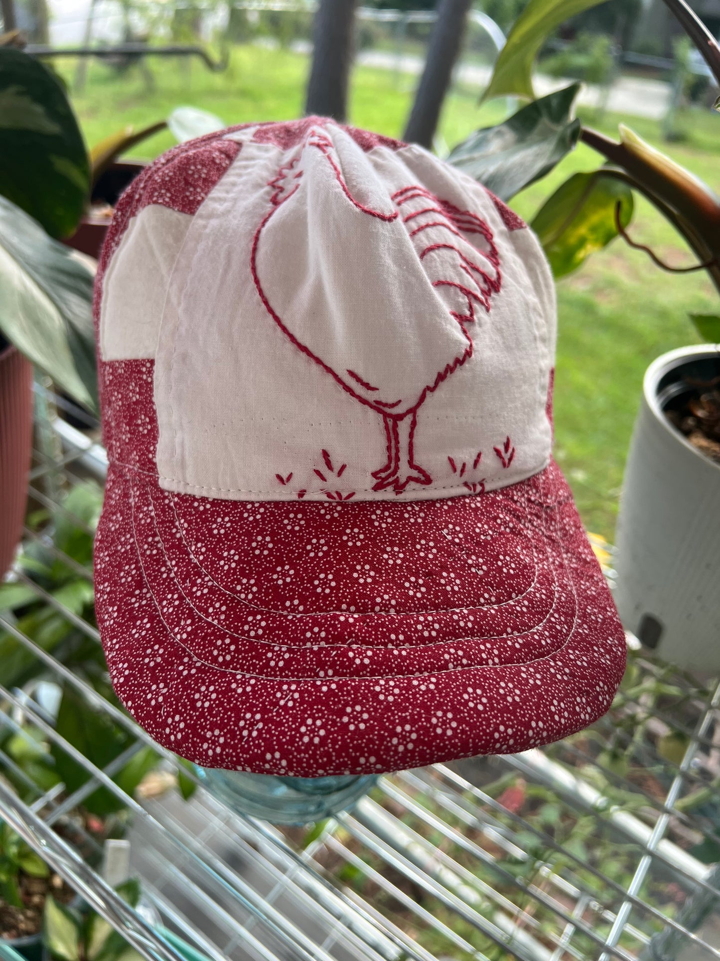Embroidered Redwork Quilt Hats