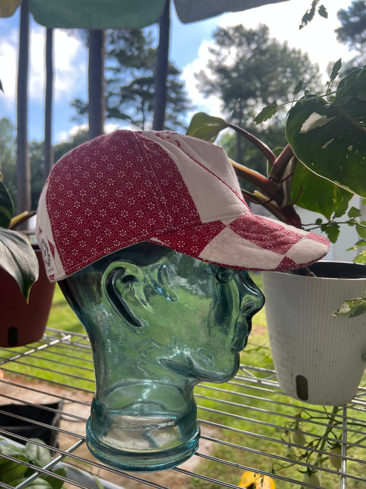 Embroidered Redwork Quilt Hats