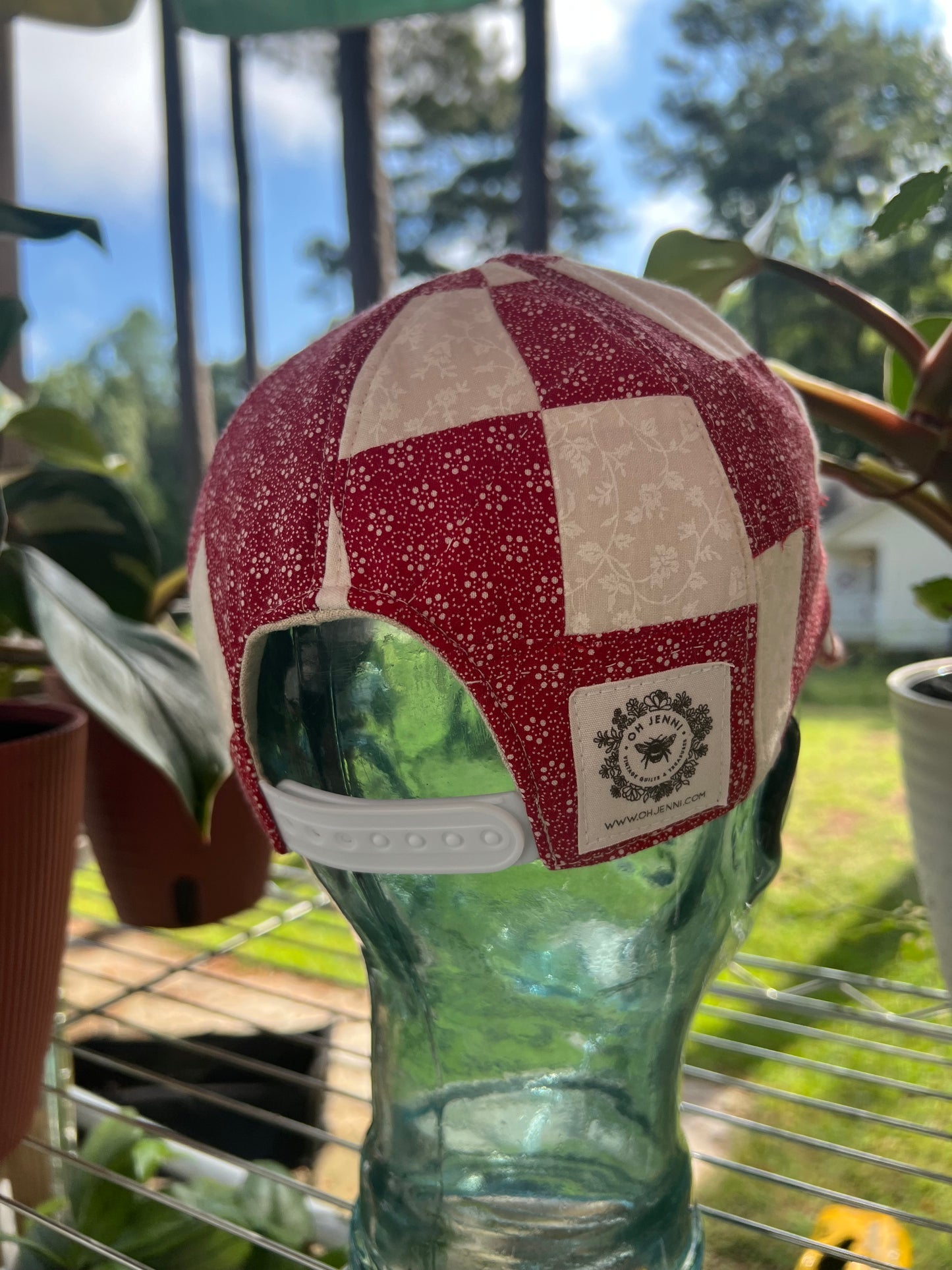 Embroidered Redwork Floral Quilt Hat