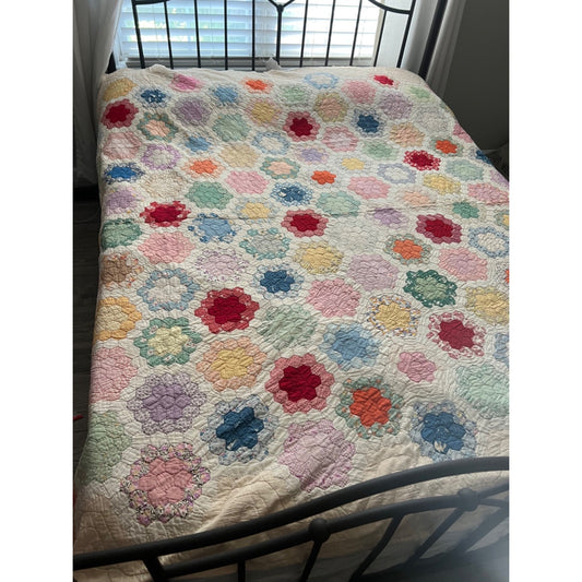 1930's Grandmother's Flower Garden Antique Quilt 80x79