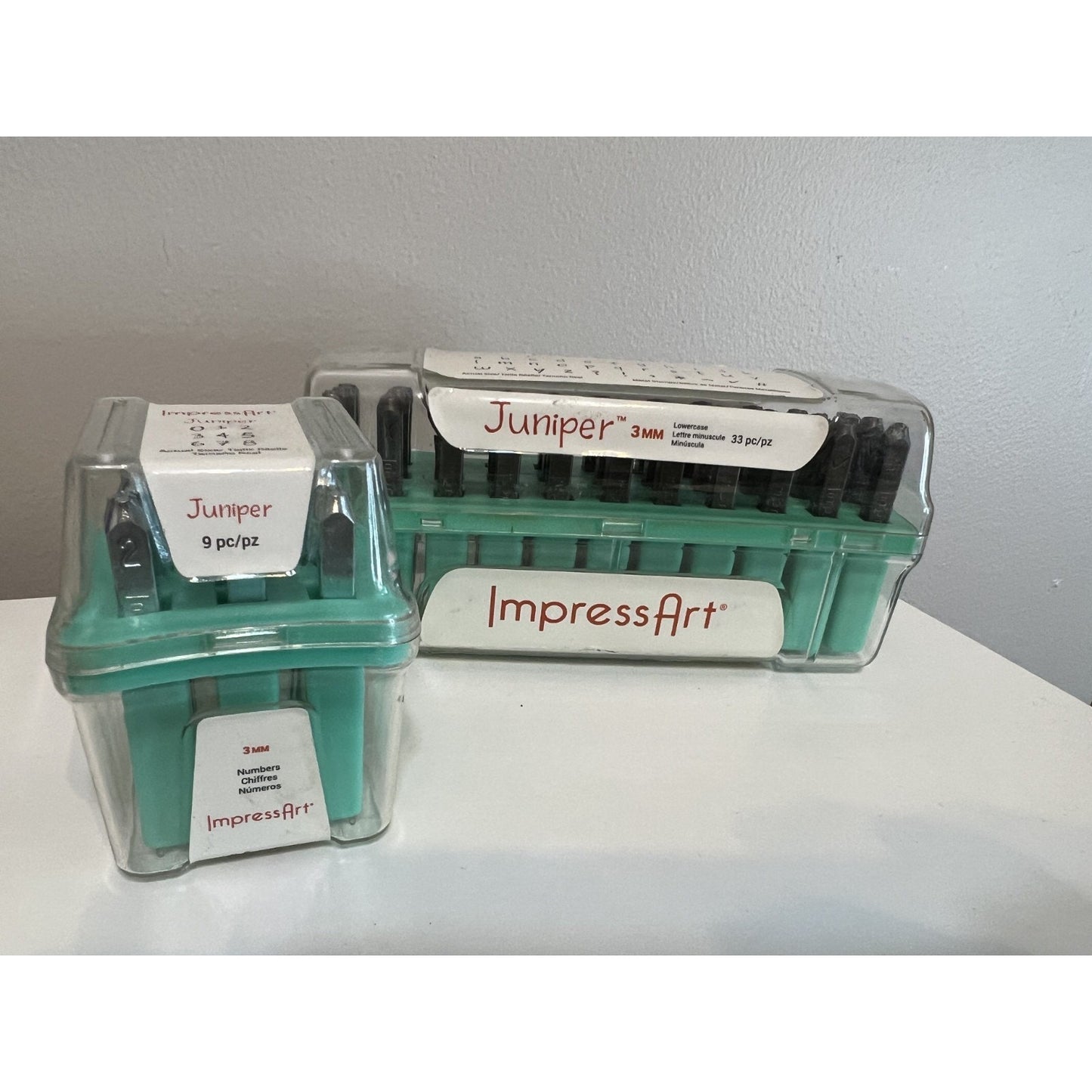 Impressart Letter Metal Stamp Set Juniper Lower case Numbers 3mm. 42 Pieces NOS!