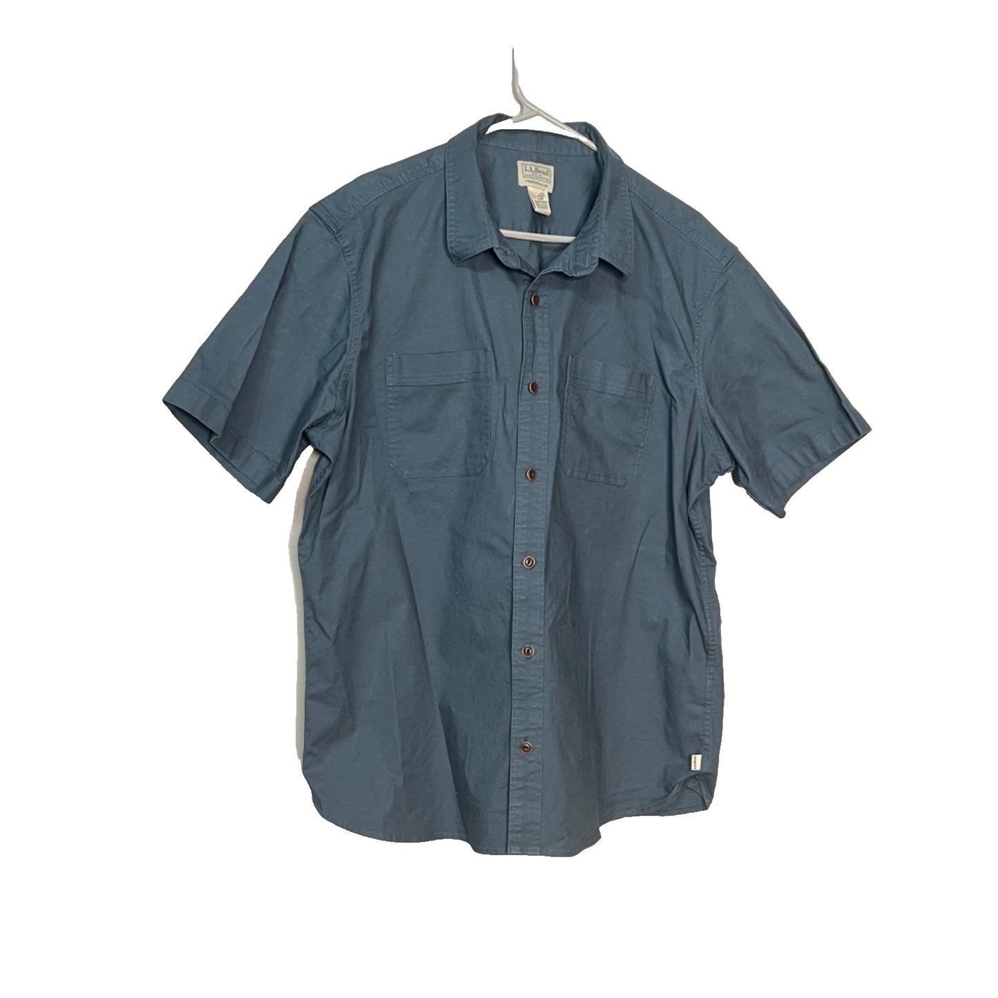 LL Bean Blue Large BeanFlex Twill Shirt Mens Untucked Fit Canvas Slate Blue
