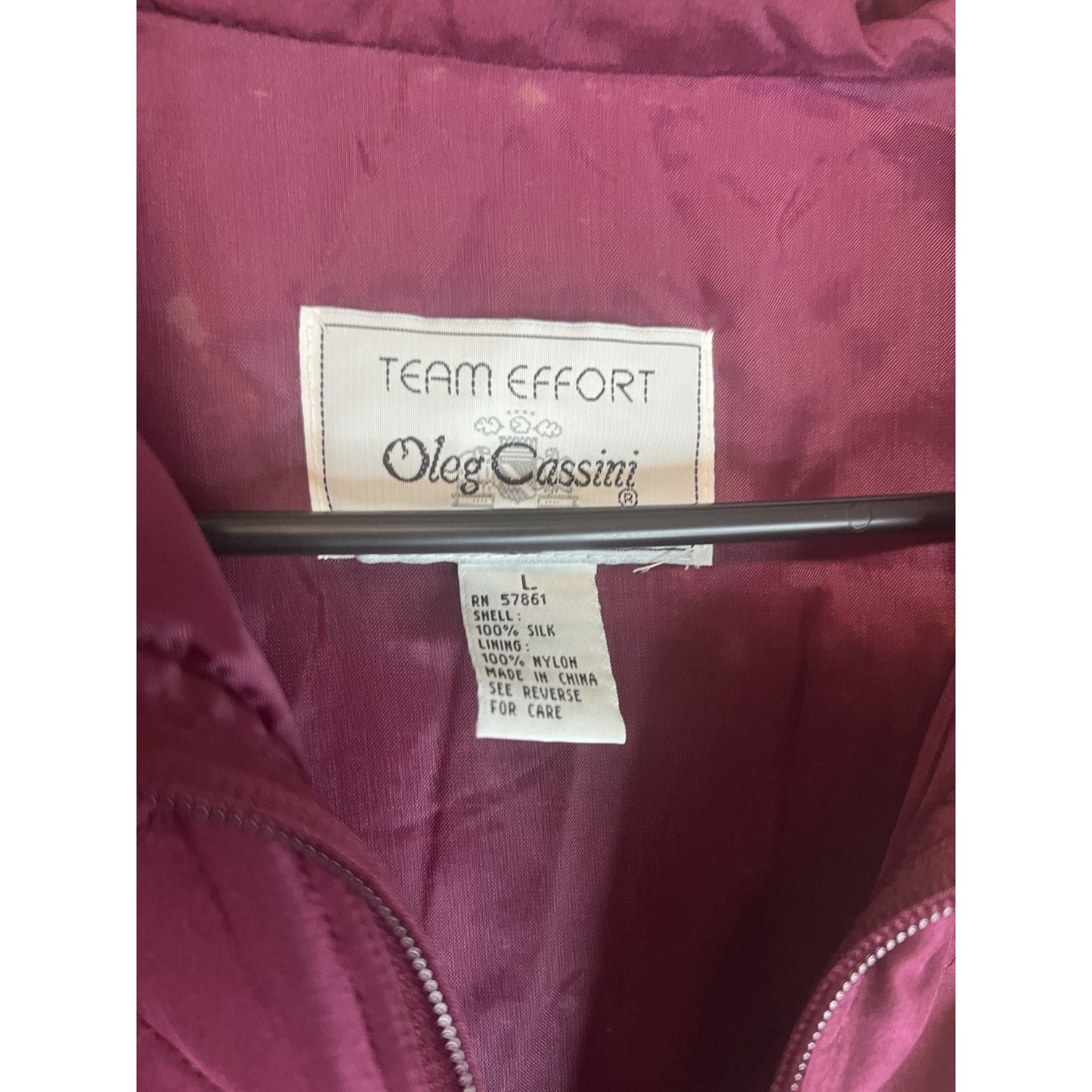 VTG 90's Oleg Cassini L Merlot Silk Lightweight Jacket Pants Track Suit Roper
