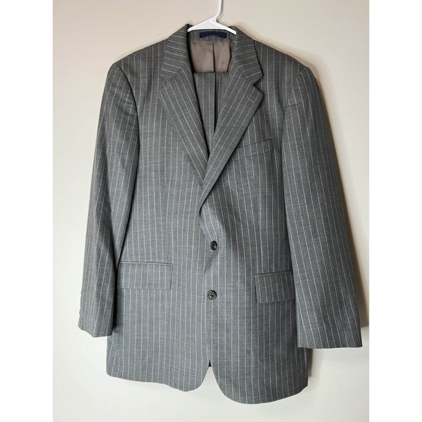 VTG 90s Chaps Ralph Lauren Wool Pinstripe Suit Men 40 T 36x34 Gray