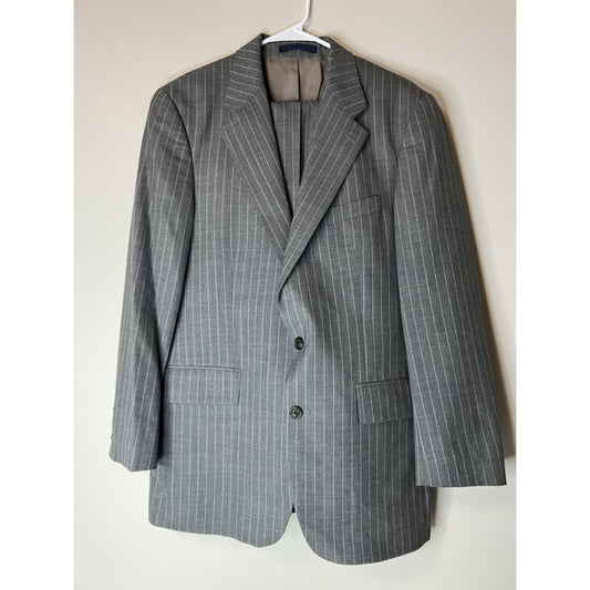 VTG 90s Chaps Ralph Lauren Wool Pinstripe Suit Men 40 T 36x34 Gray