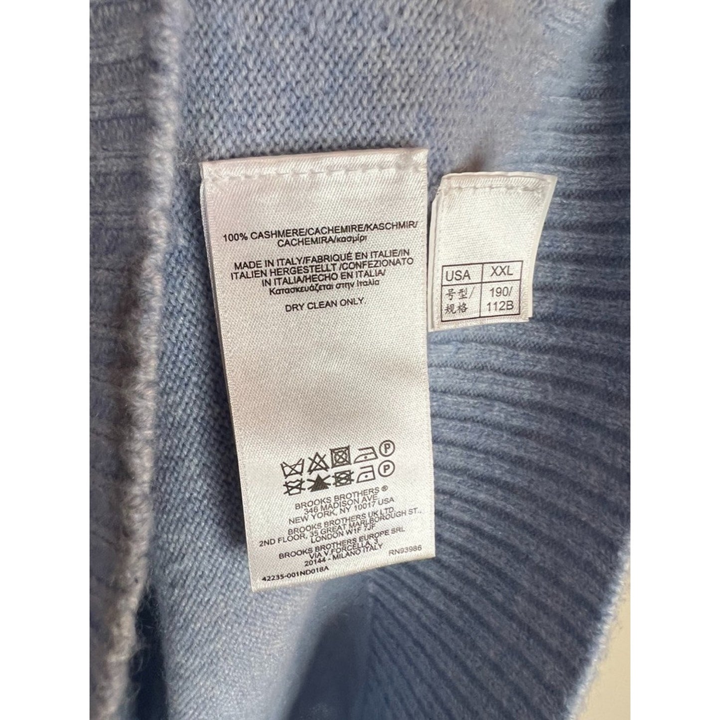 Brooks Brothers 100% 3 Ply Italian Cashmere Sweater Size XXL Men's Blue