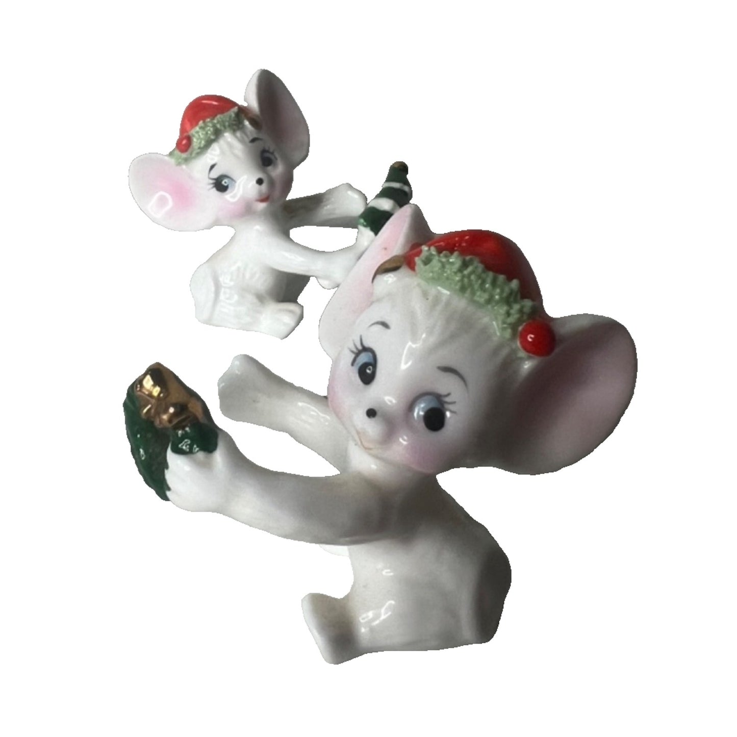 Vintage 50's Holt Howard Christmas Mice Taper Candle Huggers/Climbers Holders