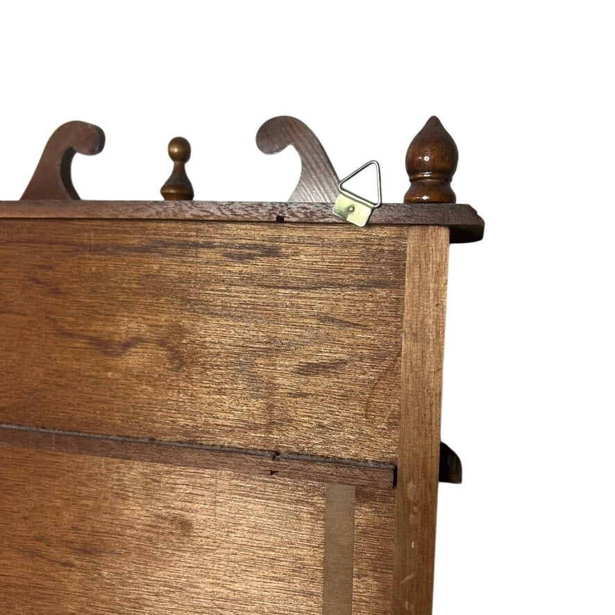 VTG Wood Curio Cabinet Shelves Glass Door Footed Tabletop Wall Hanging 17”