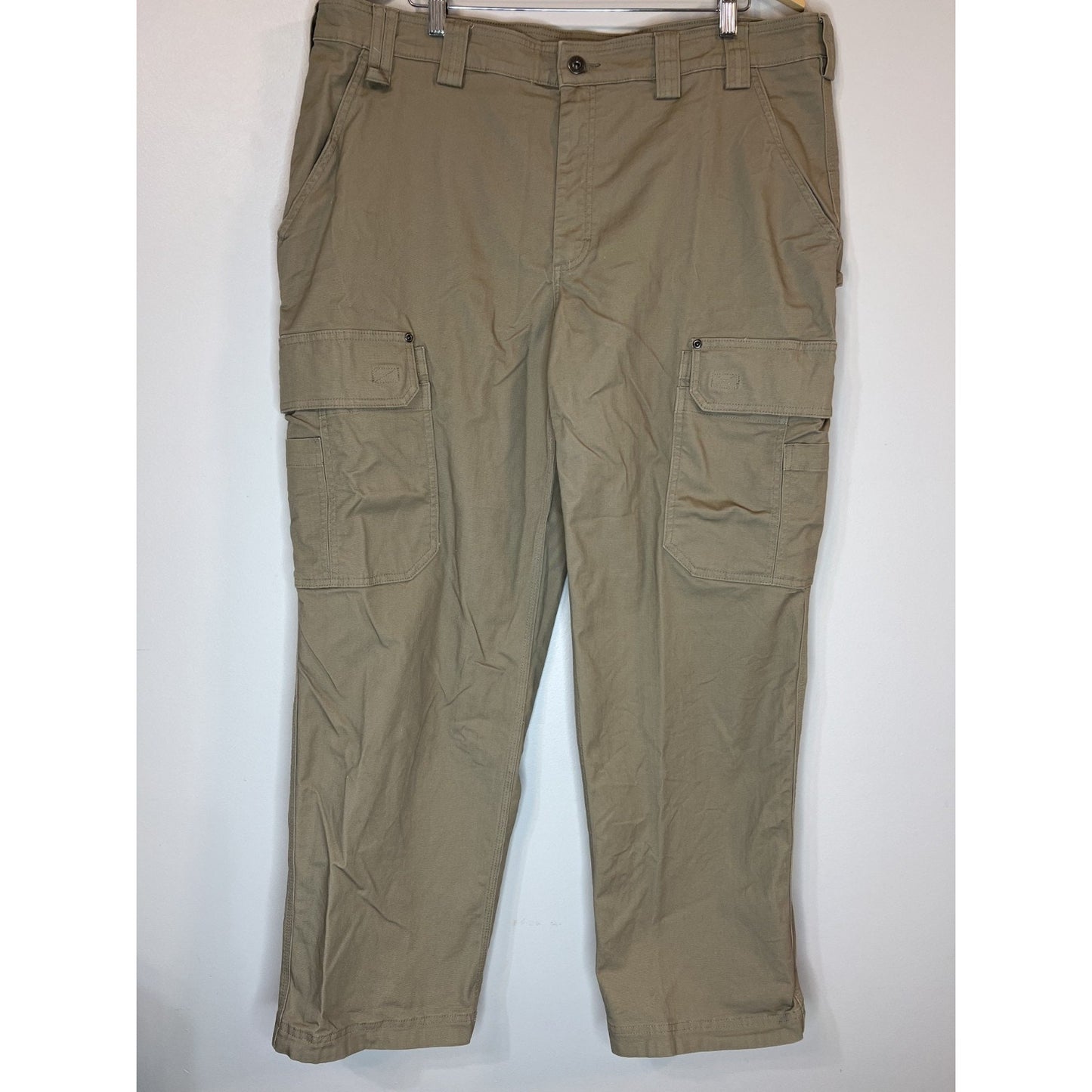Duluth Trading Co Pants Mens 42x32 Khaki Flex Fire Hose Cargo Work Relaxed Fit