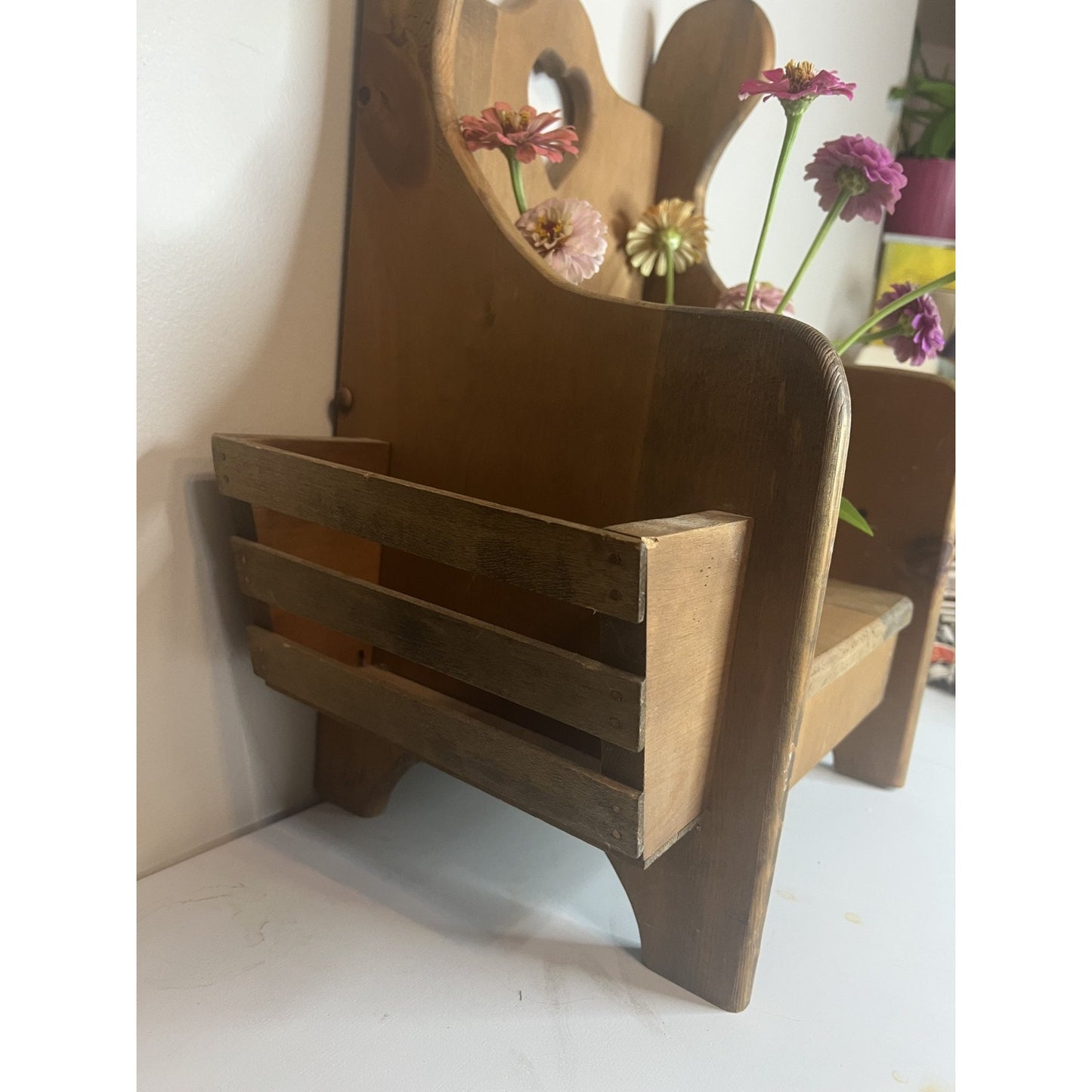 Vintage Wooden Heart Cutout Potty Training Chair Removable Bowl