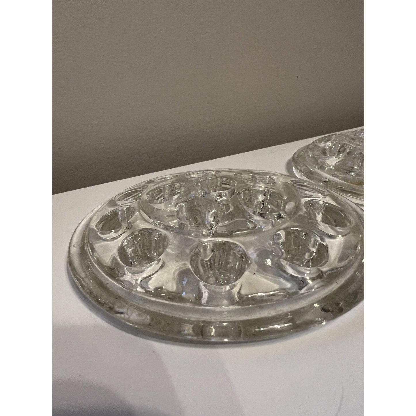 Lot 3 Vintage Clear Glass Flower Frogs 5” 16 Hole Floral Arranging Vase Inserts
