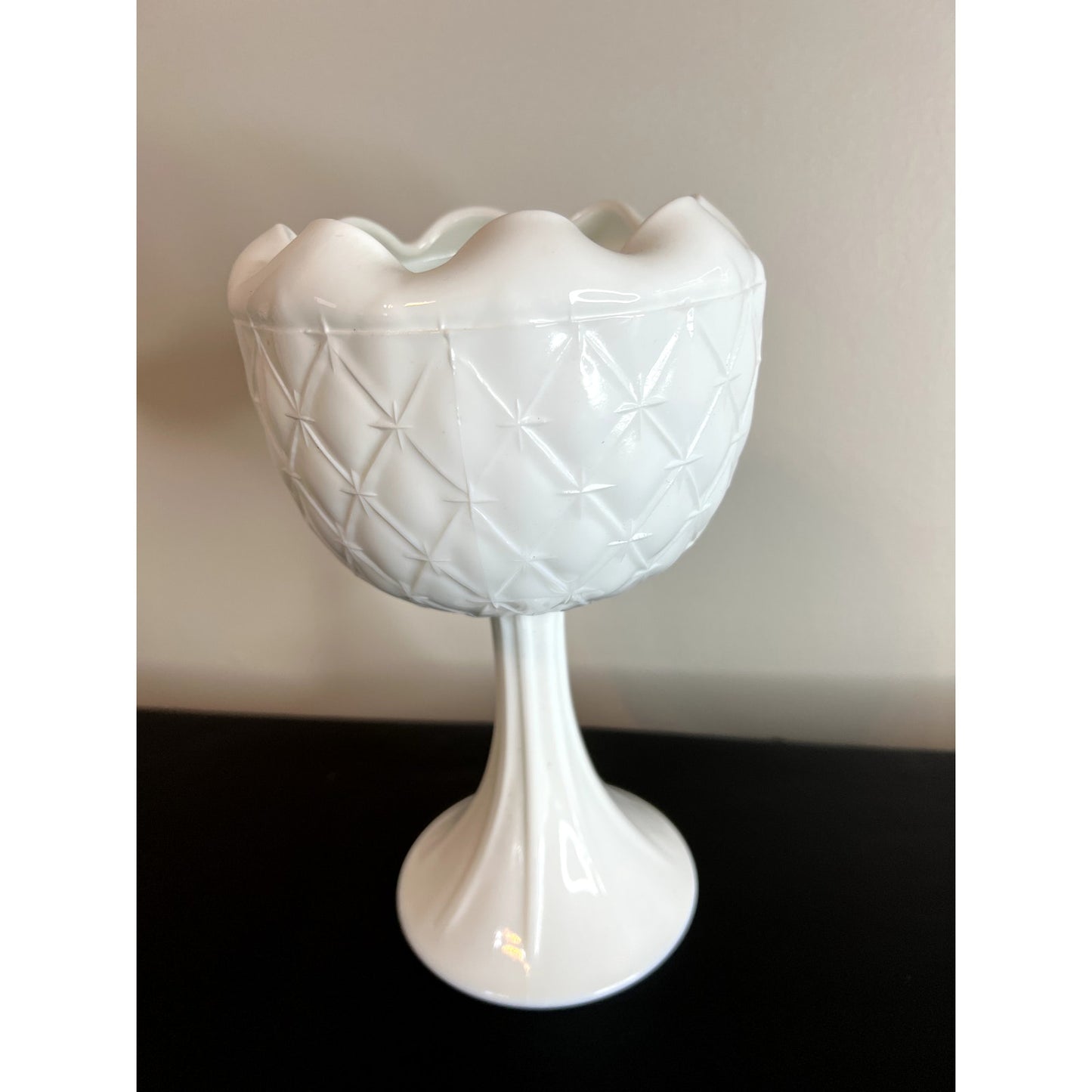 Vintage Westmoreland Quilted Milk Glass Pedestal Candy Dish Compote 9"
