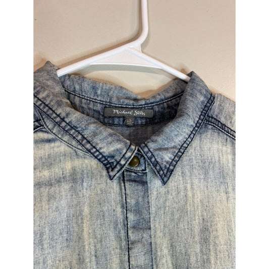 Michael Stars Tunic Dress Sz Large Blue Chambray Denim Short Sleeve