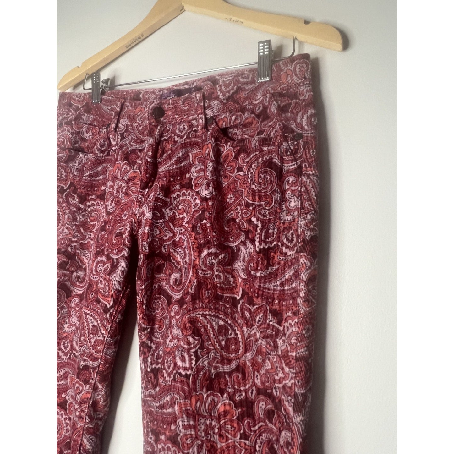 PrAna Size 10 Trinity Corduroy Low Rise Pant Women's Rhubarb Pink Paisley