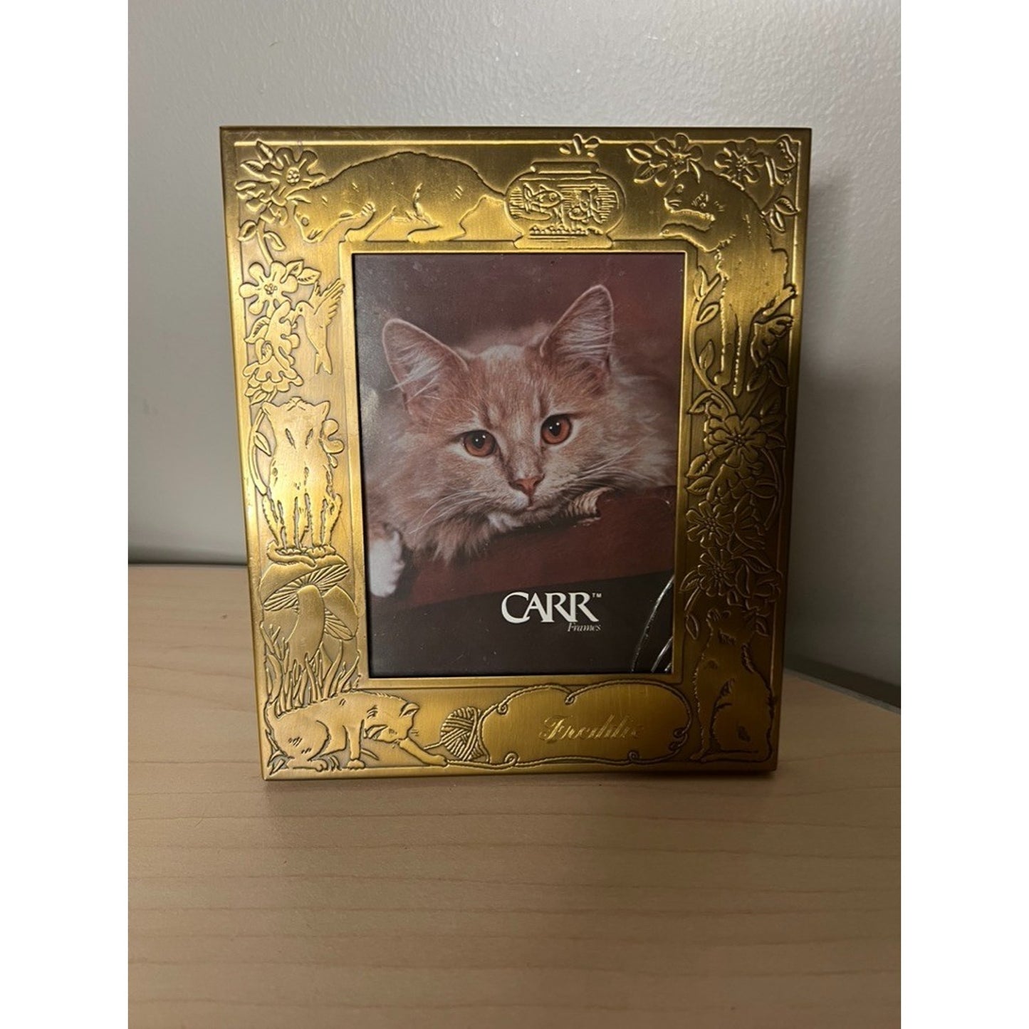 MW Carr & Co Picture Frame Cat Kitten Brass Art Nouveau 3x4” Vintage FREDDIE