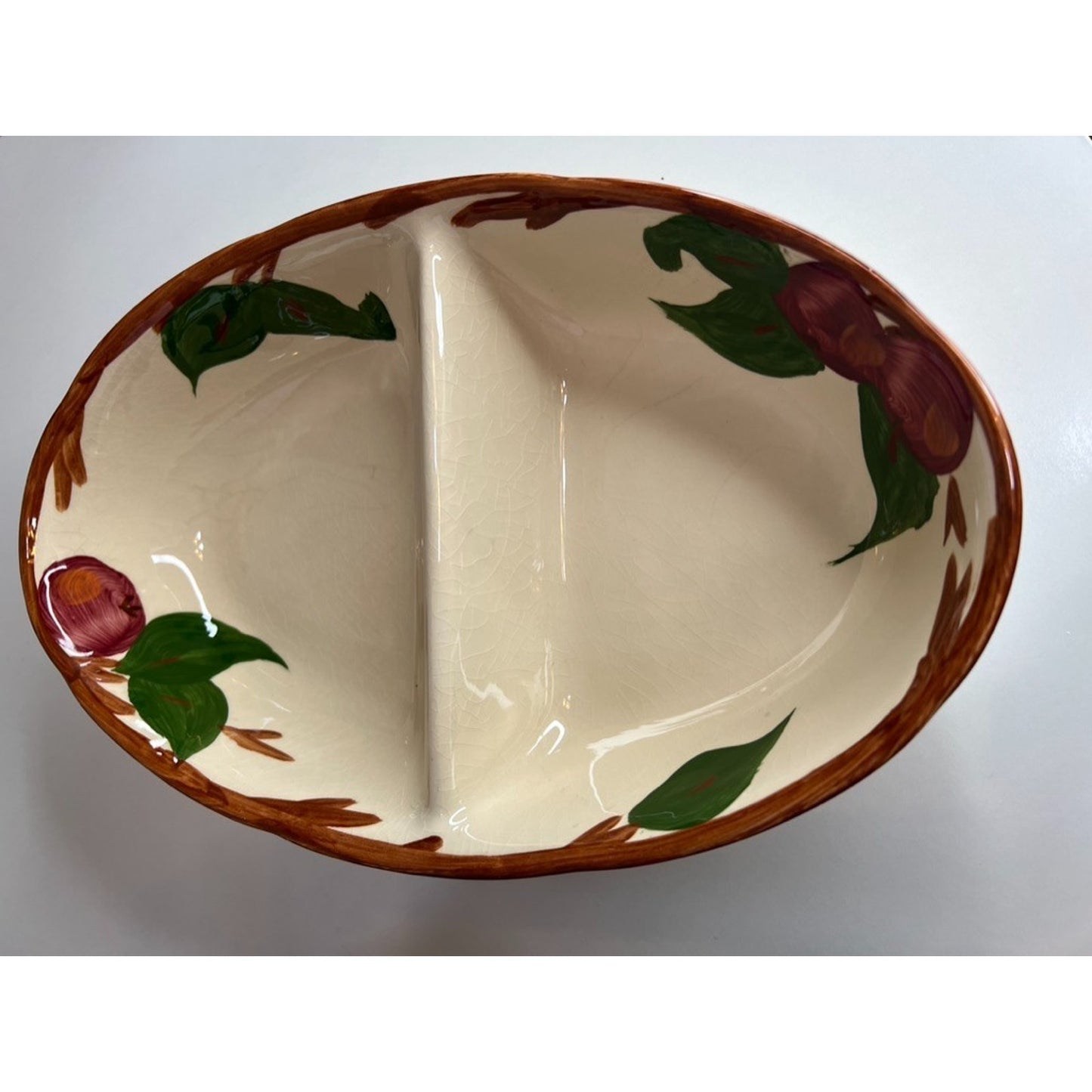Franciscan Apple Divided Oval Serving Bowl Dish 10 3/4" Made in England