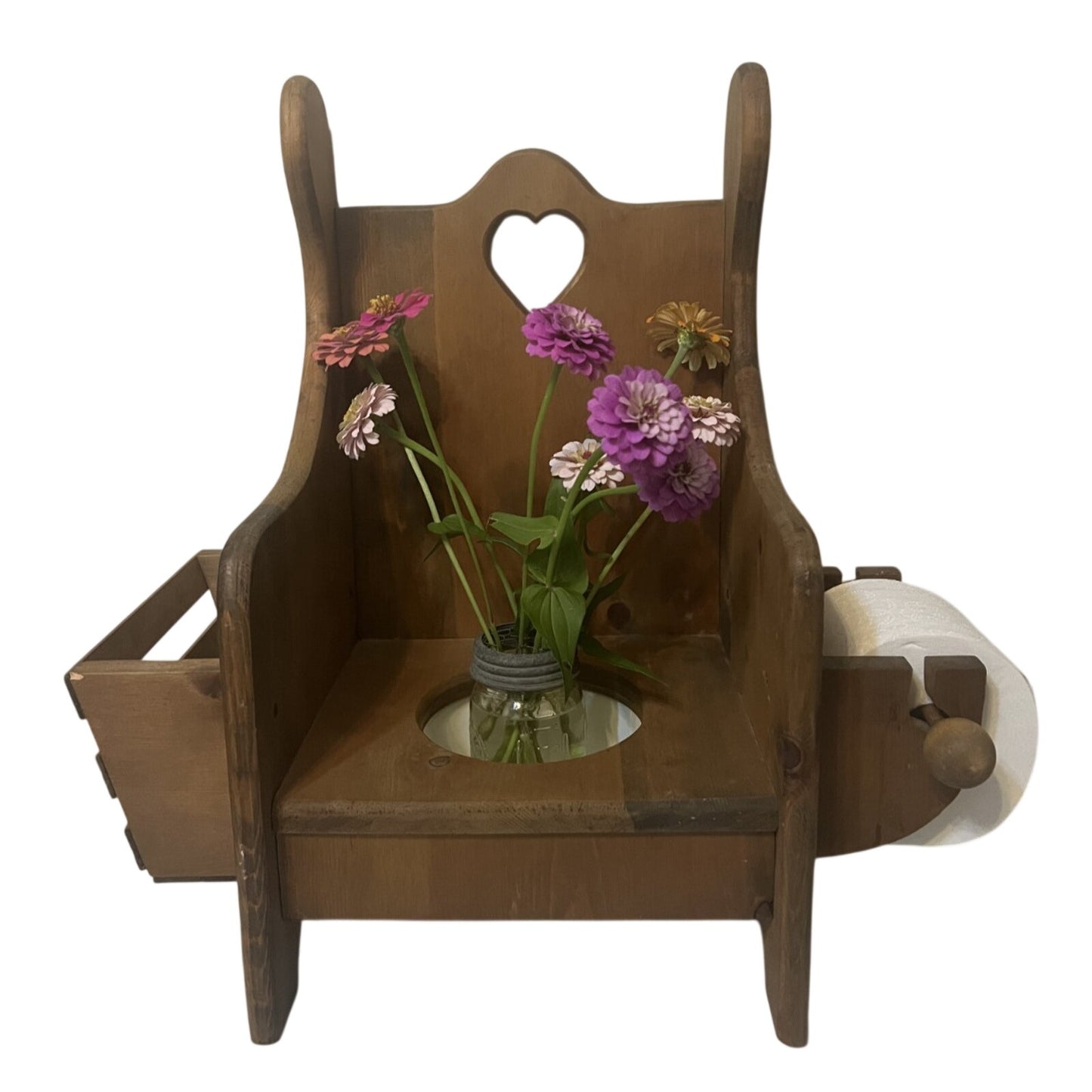 Vintage Wood Heart Cutout Potty Training Chair Removable Bowl Plant Stand