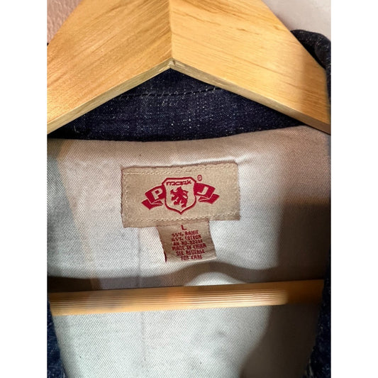 Vintage Y2K PJ Mark 3 Button Denim Jacket Sz L Dark Blue