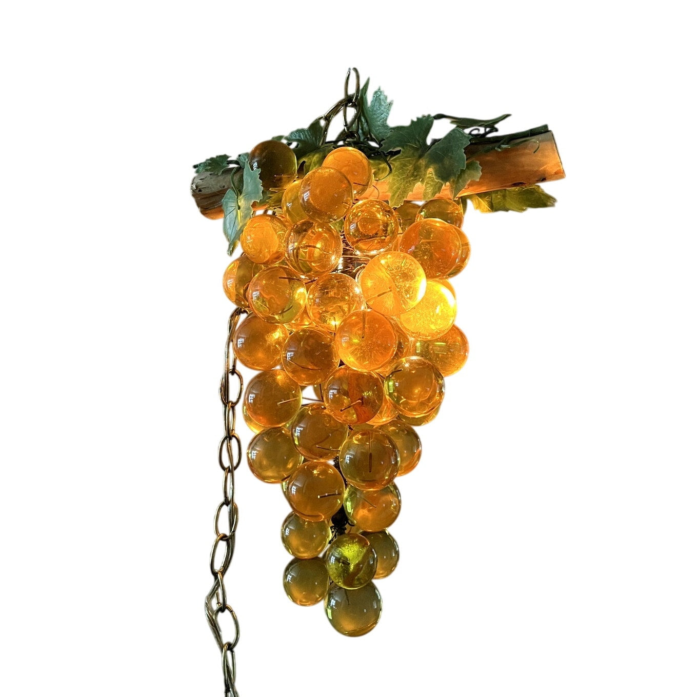 Vtg Hanging MCM Lucite Gold Yellow Champagne Grape Cluster Swag Lamp Chandelier