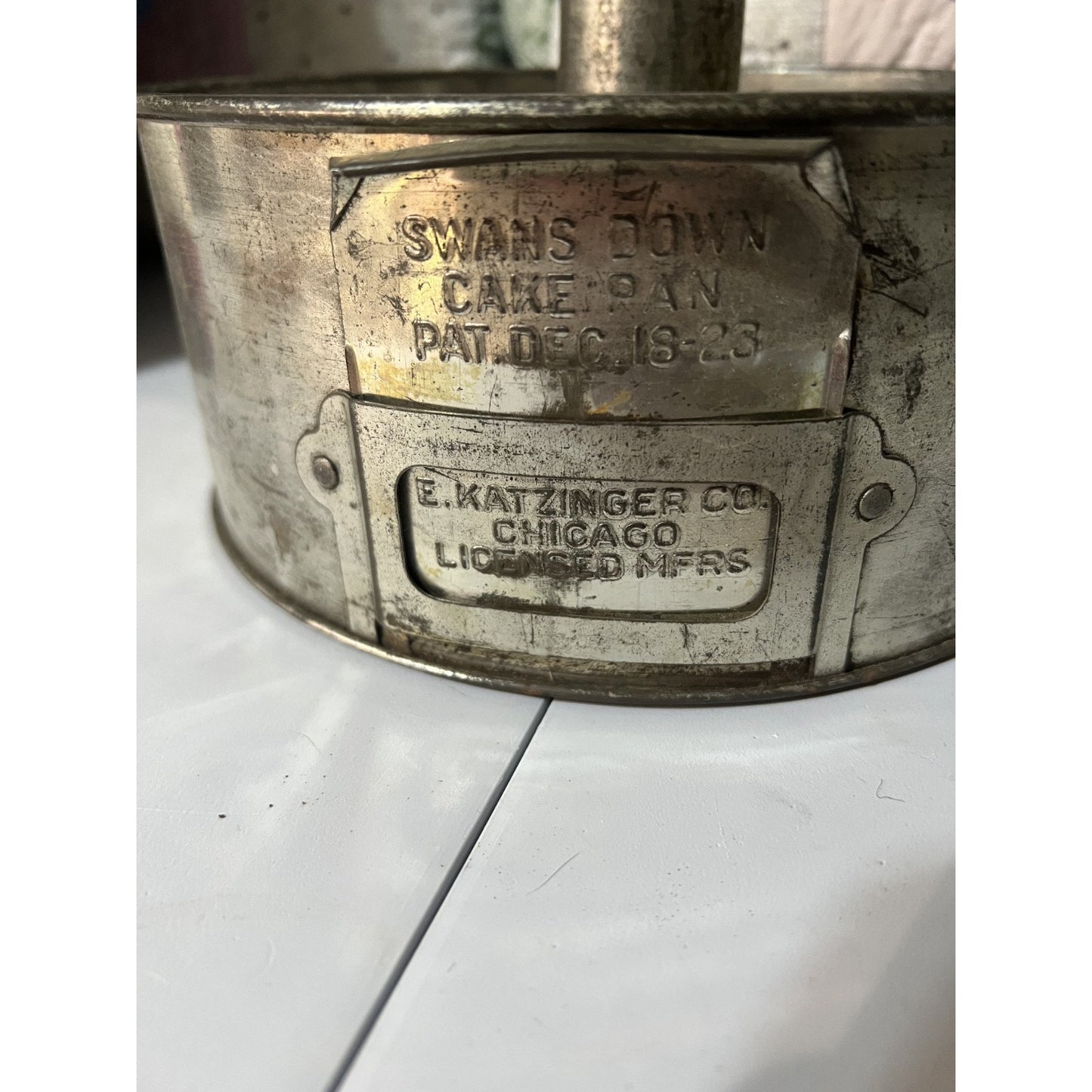 Vintage Swans Down Cake Flour Metal Angel Food Pan E Katzinger Co Chicago