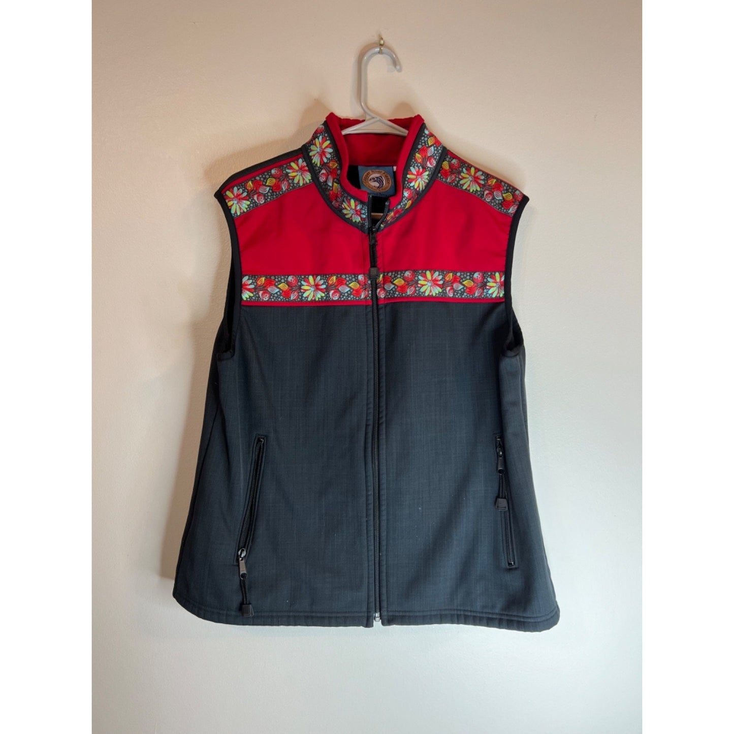 Copper River Fleece Kodiak Soft Shell Vest Sz L Alaska Raven Scarlet Blossom