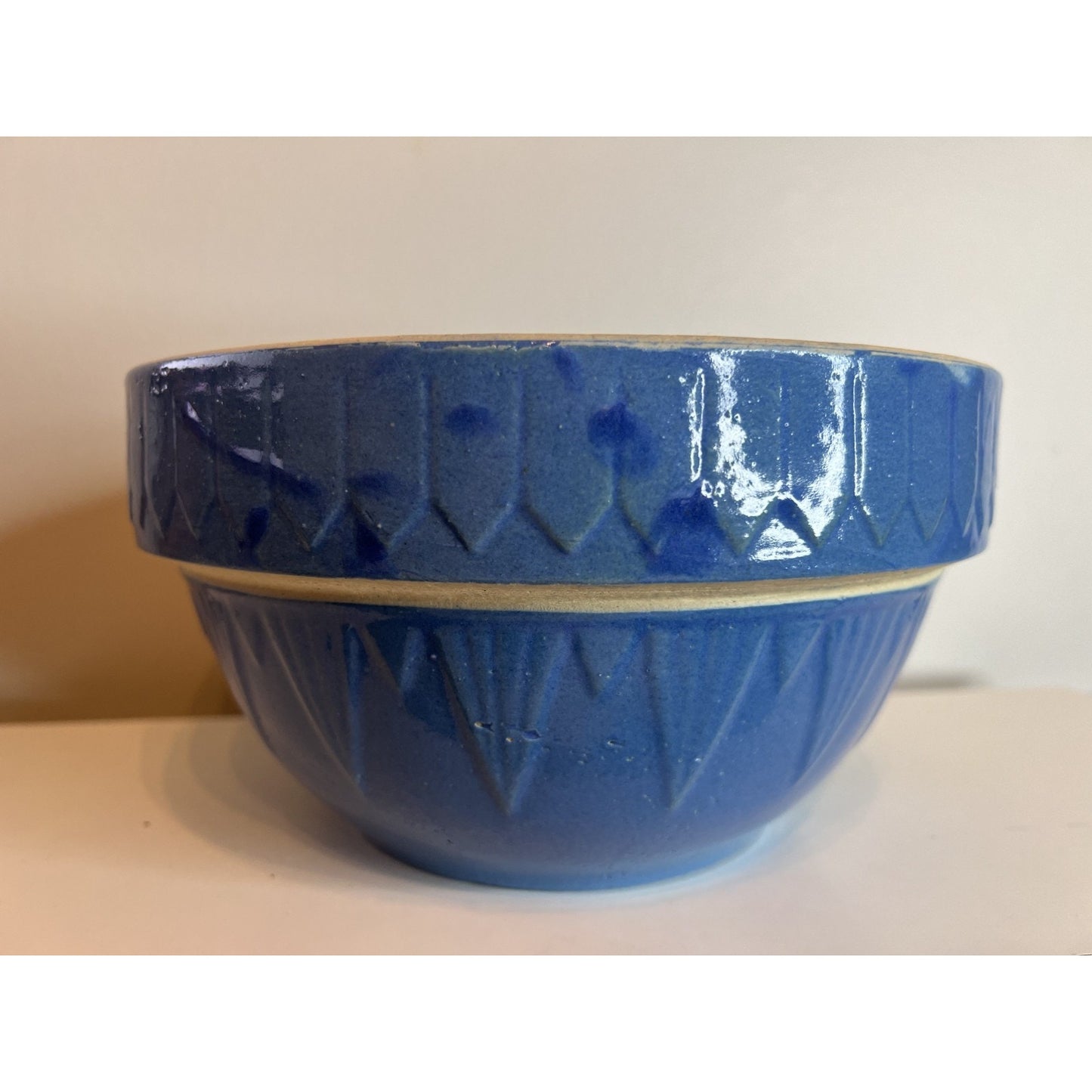 Antique A. D. Ruckels Salt Glaze Stoneware Mixing Bowl-Picket Fence 9” Primitive