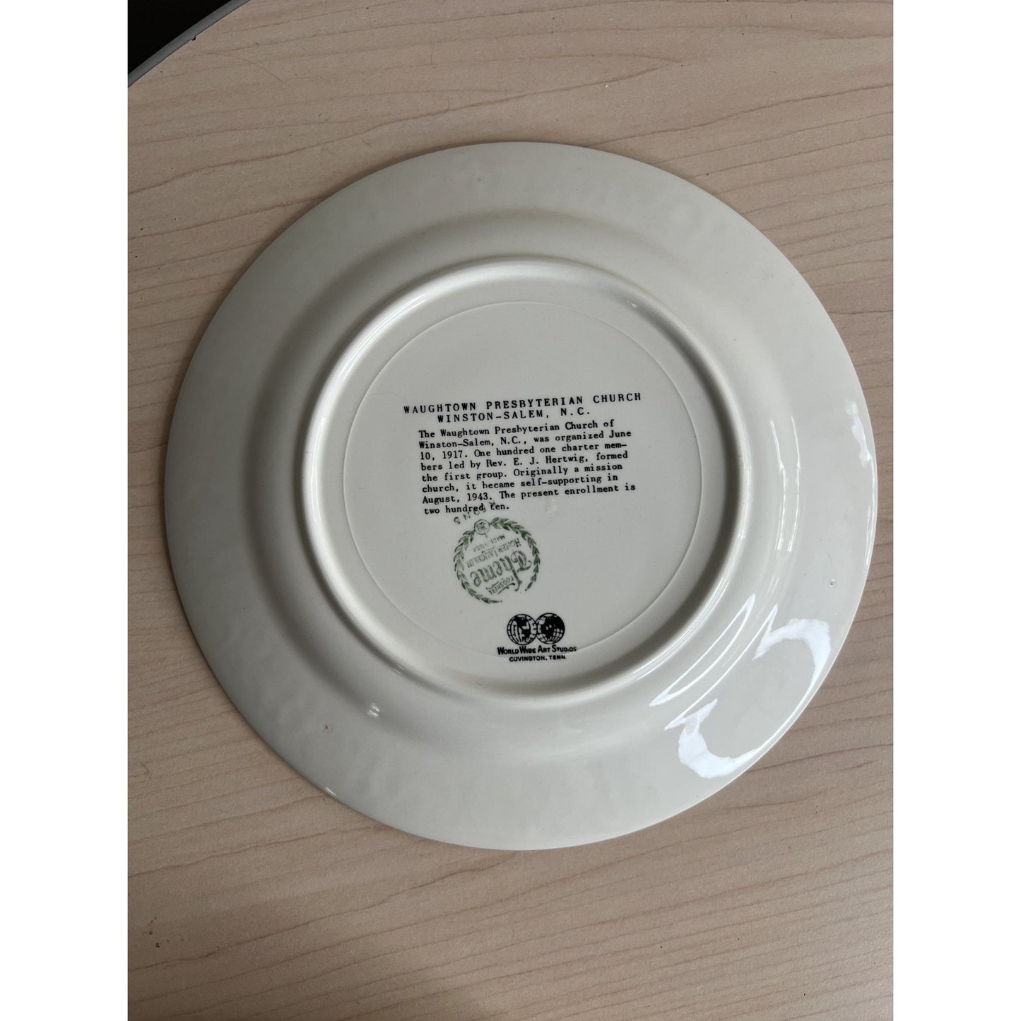 1950 Waughtown Presbyterian Church Plate, Winston Salem NC Vintage USA