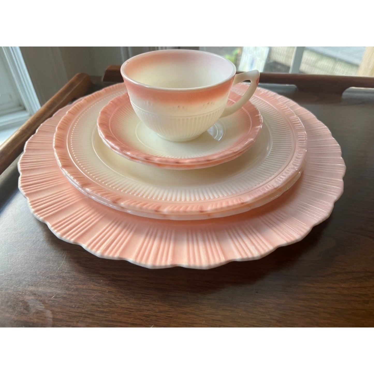Macbeth Evans Cremax Bordette Vintage Pink Place settings RARE