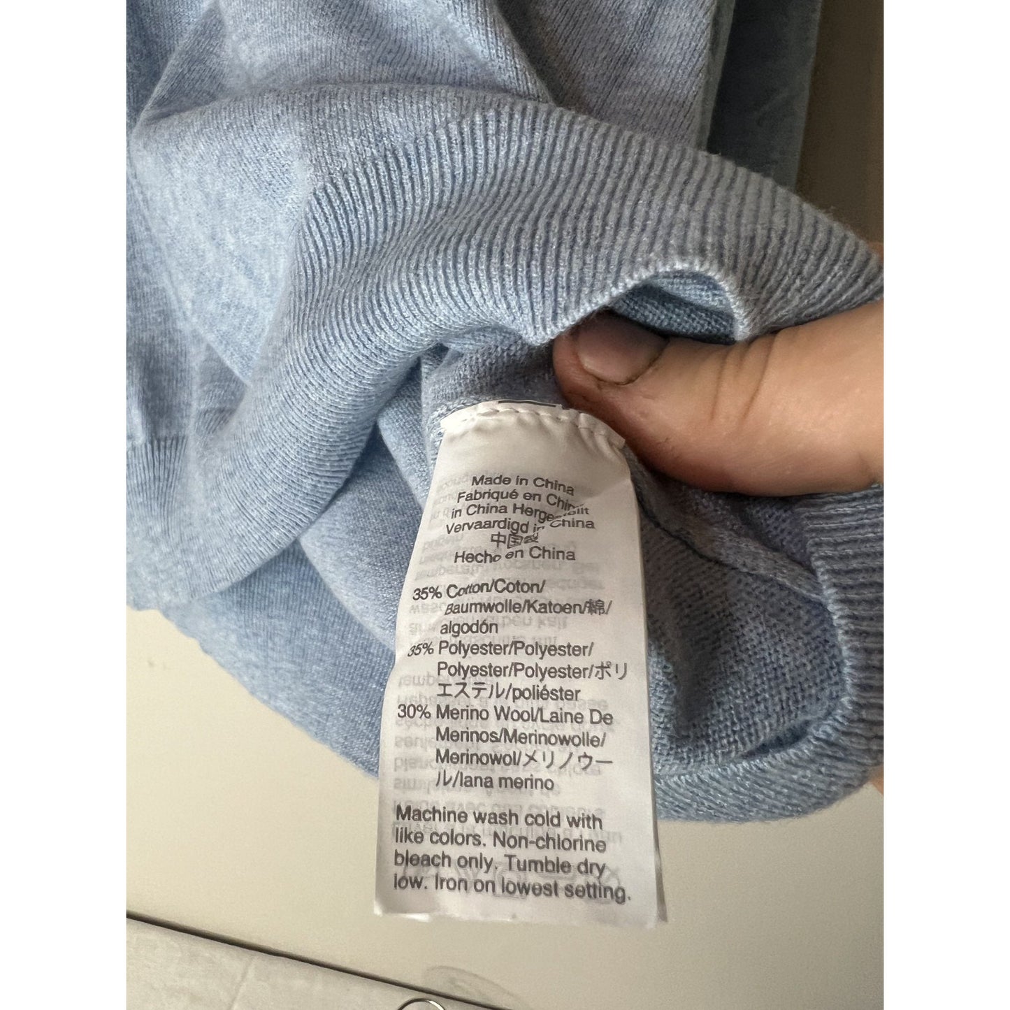 J.Crew Mens V-Neck Sweater Light Blue Cotton Merino Wool Blend Size XL