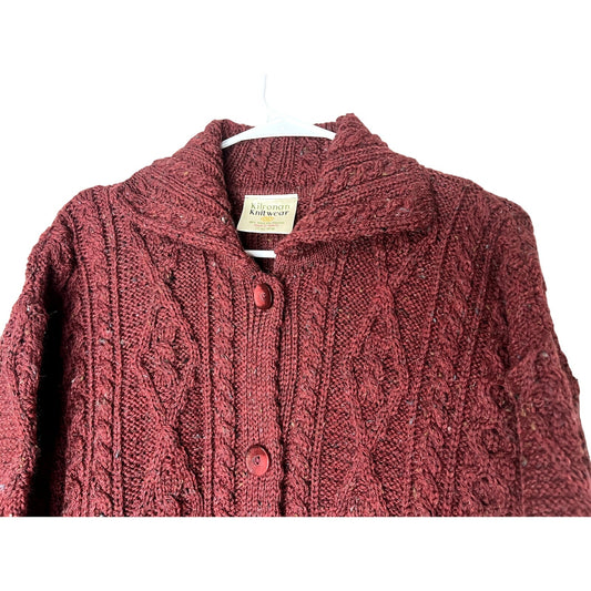 Kilronan Knitwear L Irish Cable Knit Merino Wool Cardigan Sweater Long Duster