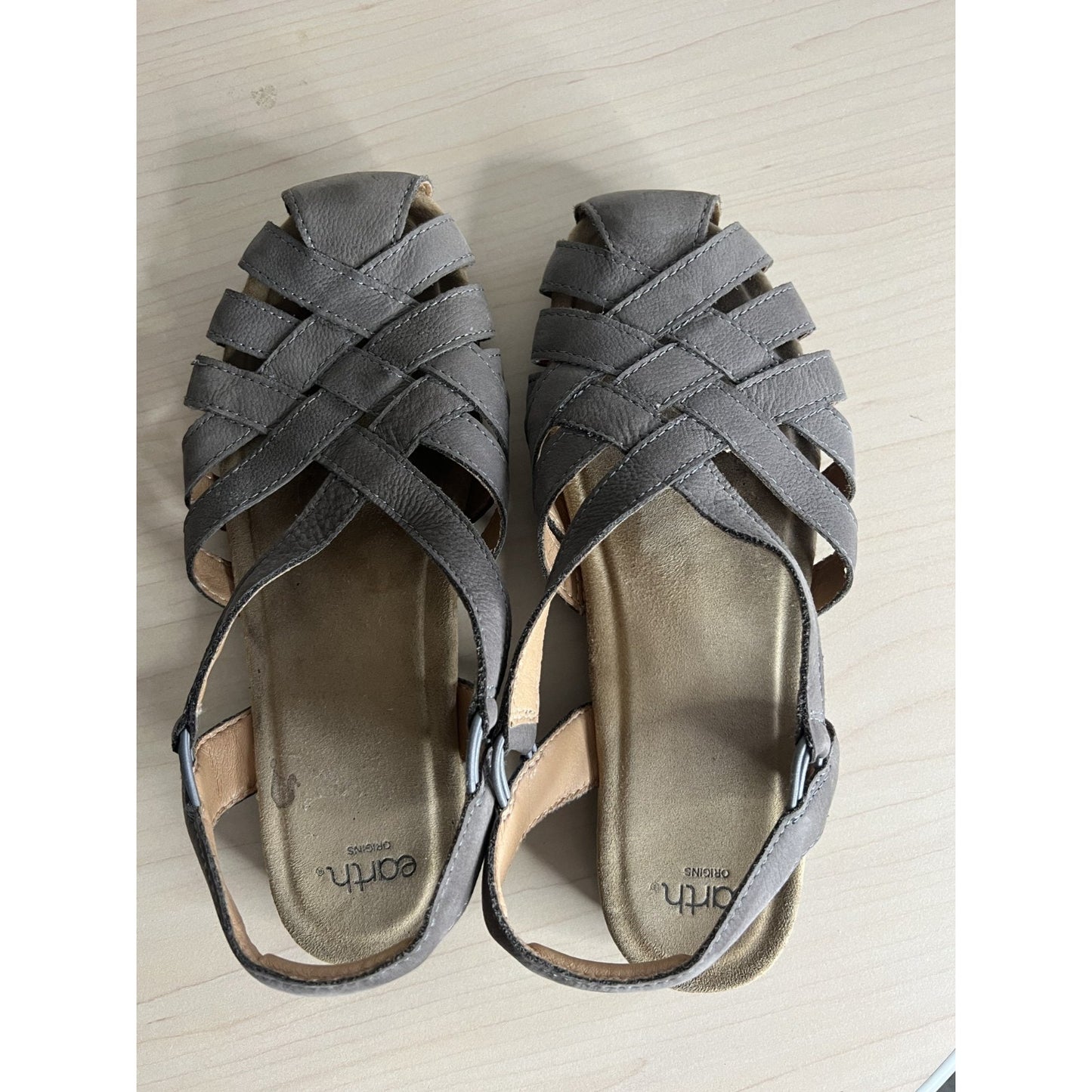 Earth Origins Strappy Sandals Women’s Gray Leather Comfort Slingback Casual 10