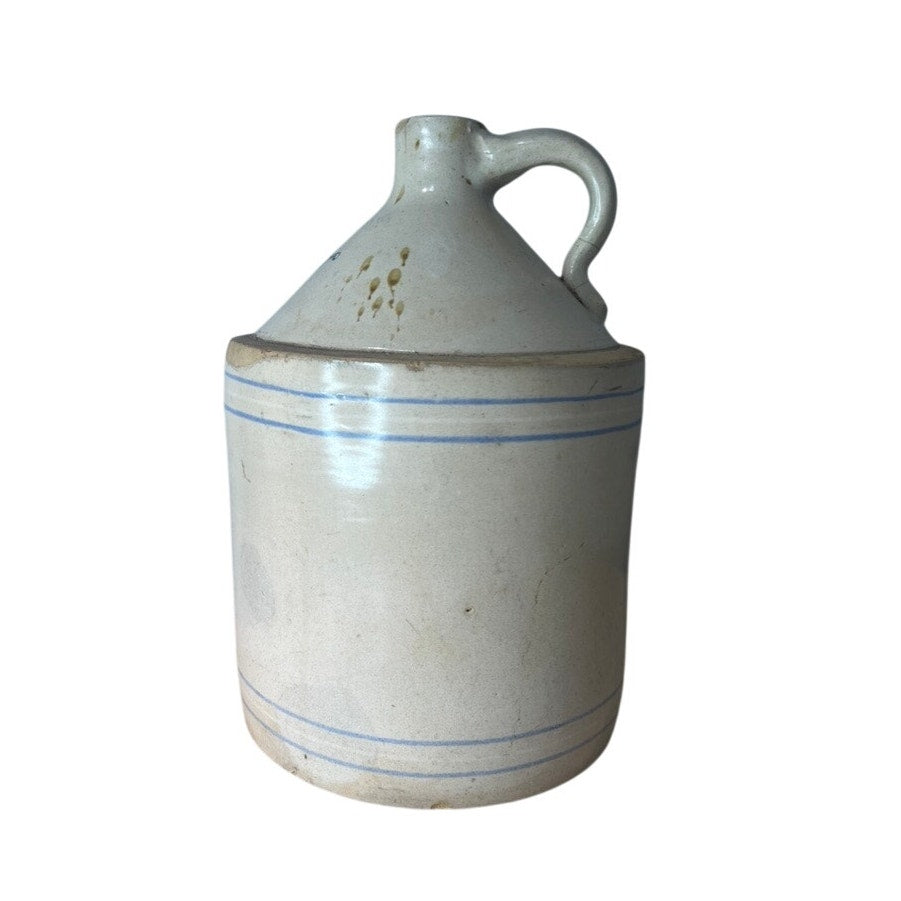 Rare Crown Stoneware 2 Gallon Whiskey Jug with Cobalt Stripes