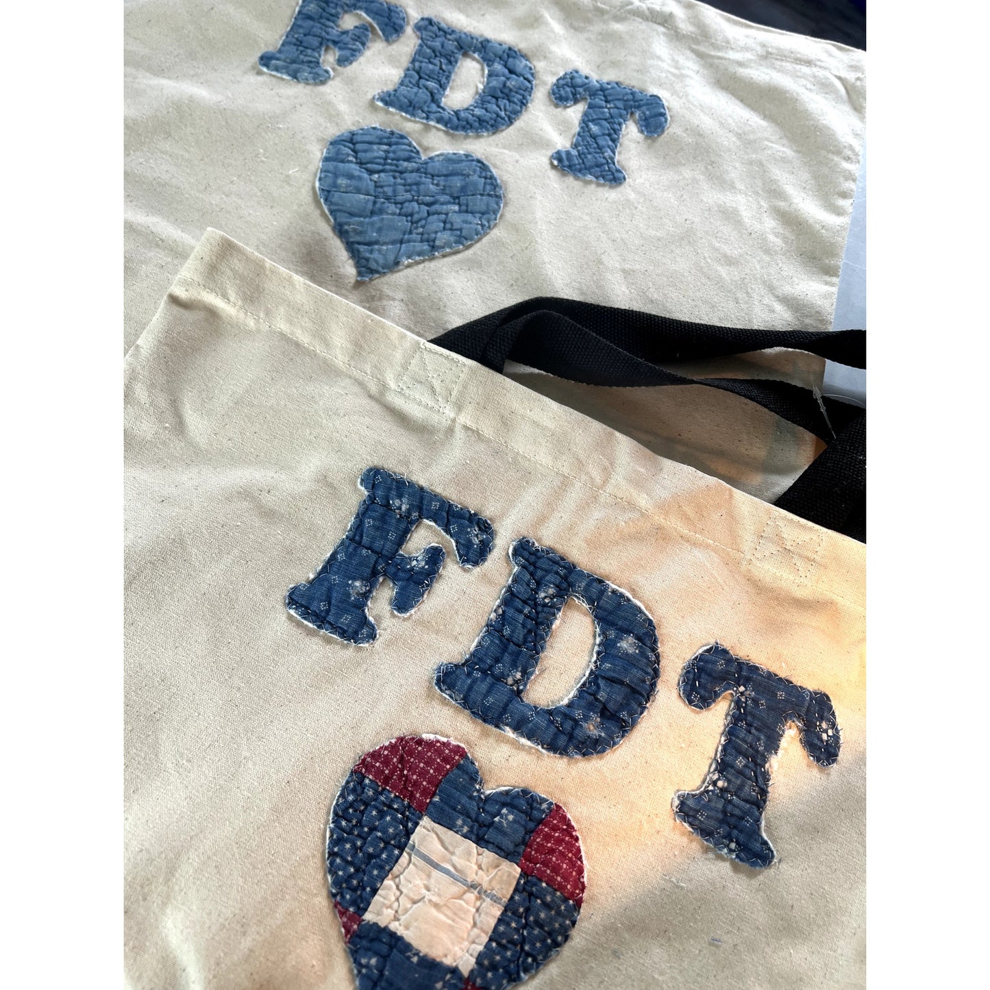 FDT Organic Cotton Vintage Indigo Quilt Applique Tote Bag