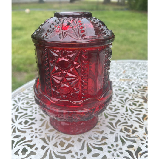 Indiana Glass Large Ruby Red Stars & Bars Fairy Lamp 6”X4” vintage