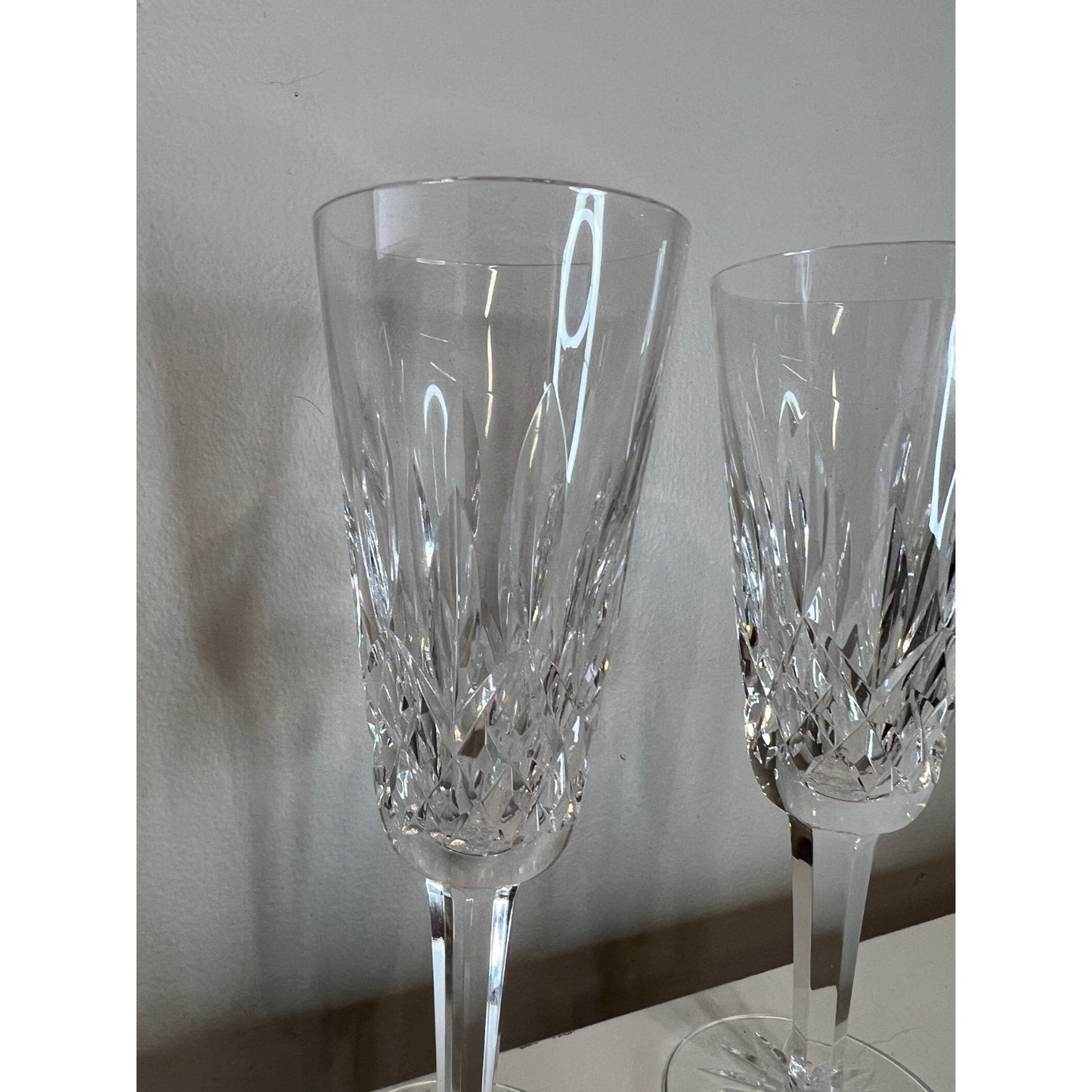 Set of 2 WATERFORD Lismore Crystal Champagne Glasses Flutes 7.25"/ IRELAND