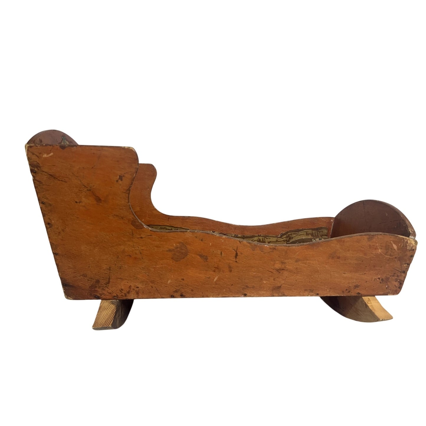 Vintage Wood Baby Cradle with Antique Fabric Mattress & Teddy Bear Decal