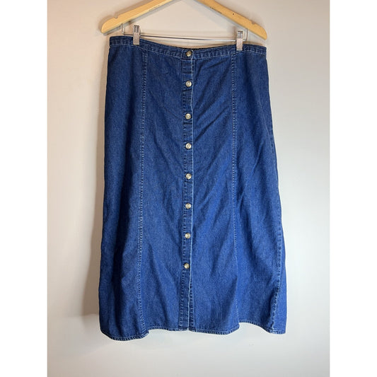 Vintage Mountain Lake Button Denim Maxi Skirt Size L Blue Country Ranch Modest