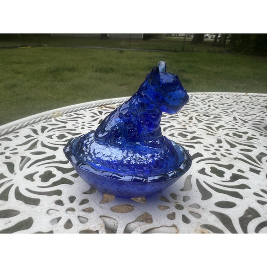 Vintage Cobalt Blue Nesting Scotty Dog Open Salt Cellar Dish