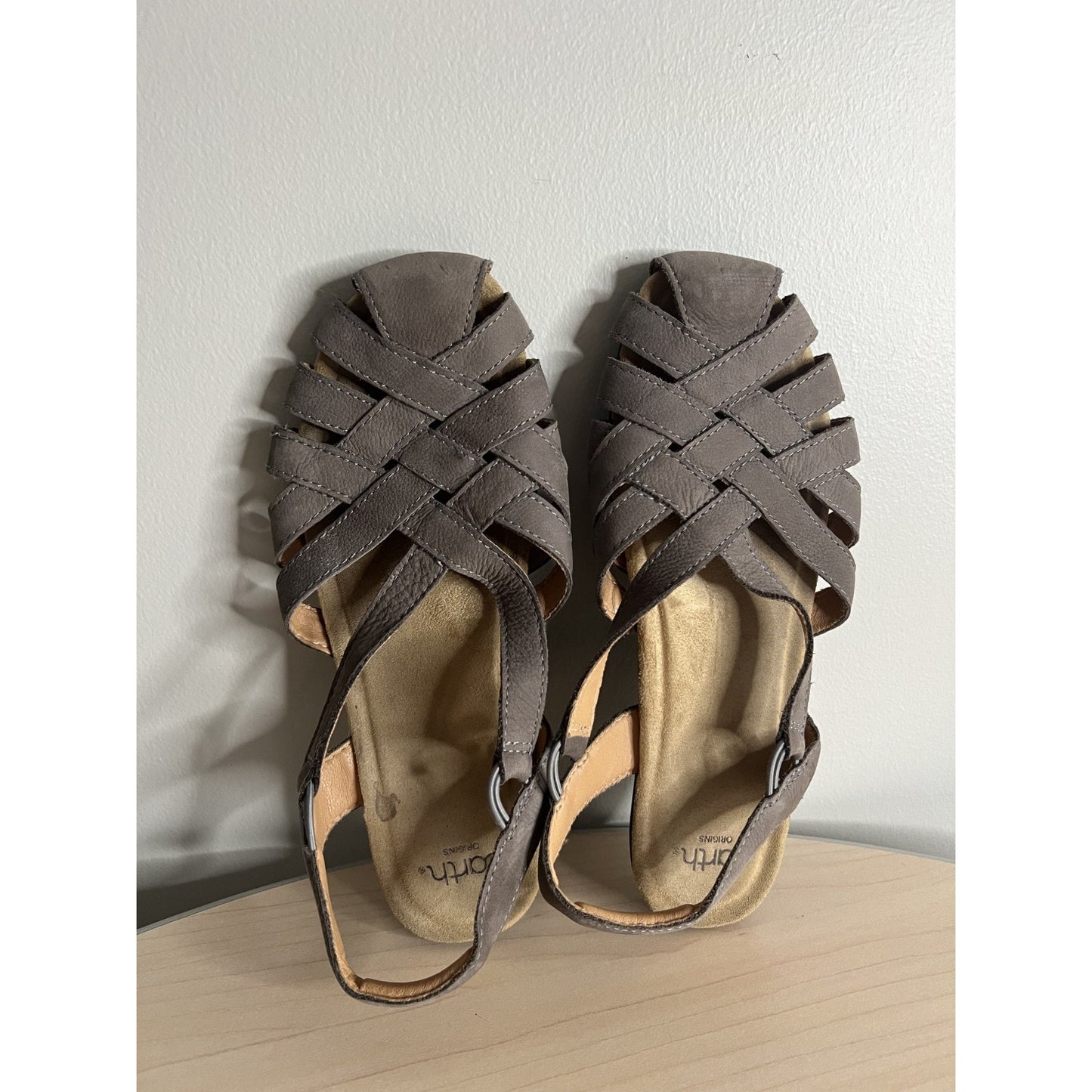 Earth Origins Strappy Sandals Women’s Gray Leather Comfort Slingback Casual 10