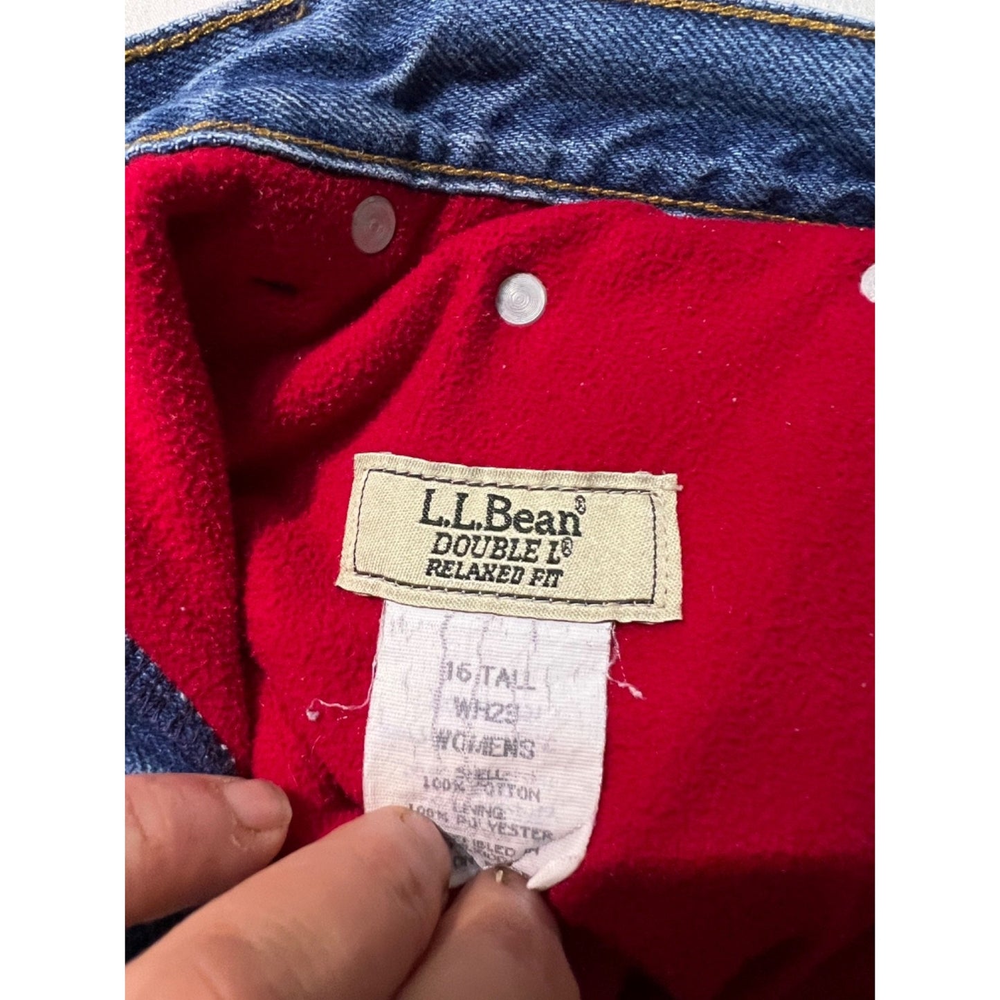 Vintage LL Bean Double L Relaxed Fit Fleece Lined Jeans Womens 16 Tall 90s