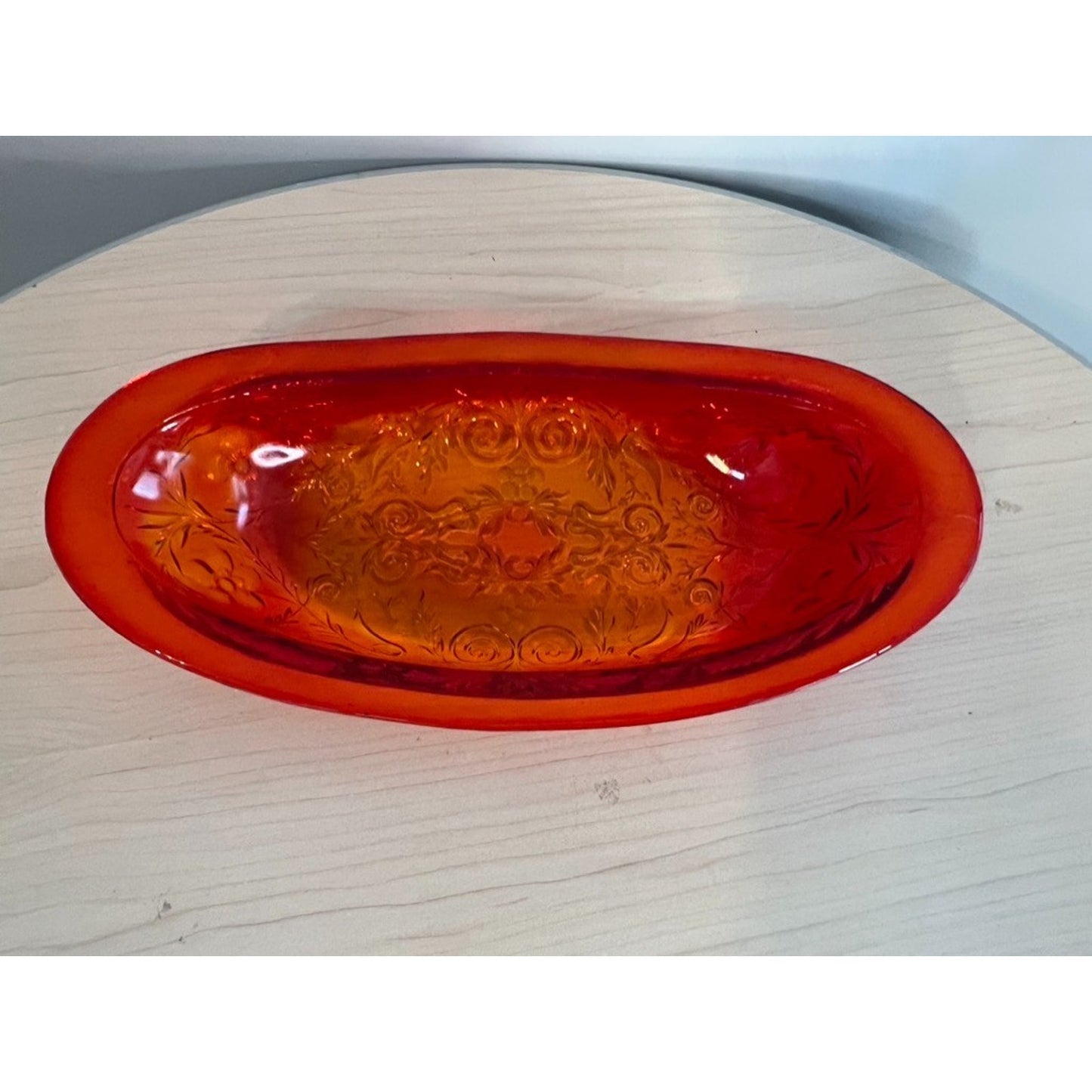 Rare Vintage 1930's Amberina McKee Glass Oval Dish Ruby Red Rock Crystal GLOWS