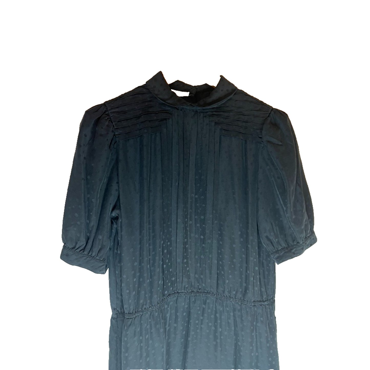 Vintage Size 10 Saks Fifth Avenue Black 100% Silk Polka Dot Dress Button Back