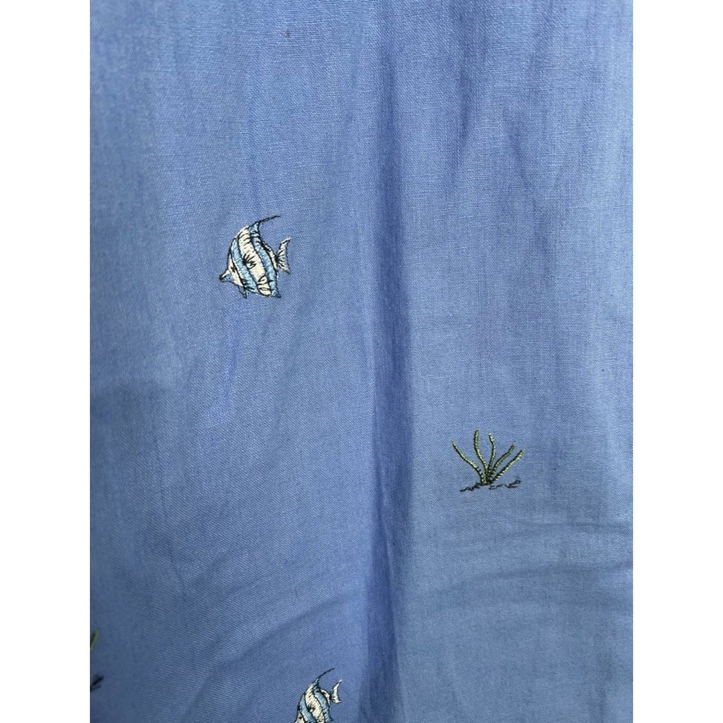 NWT XXL Sun Moda Resort Wear Blue Linen Angel Fish Embroidered Pants Cruise