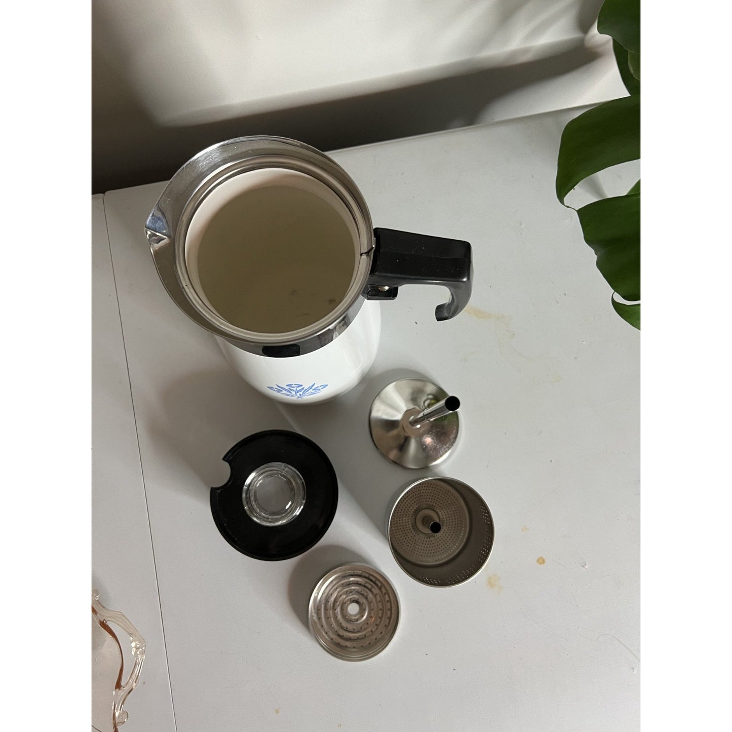 Corelle Ware Blue Cornflower Stove Top Coffee Tea Pot Percolator 9 Cup
