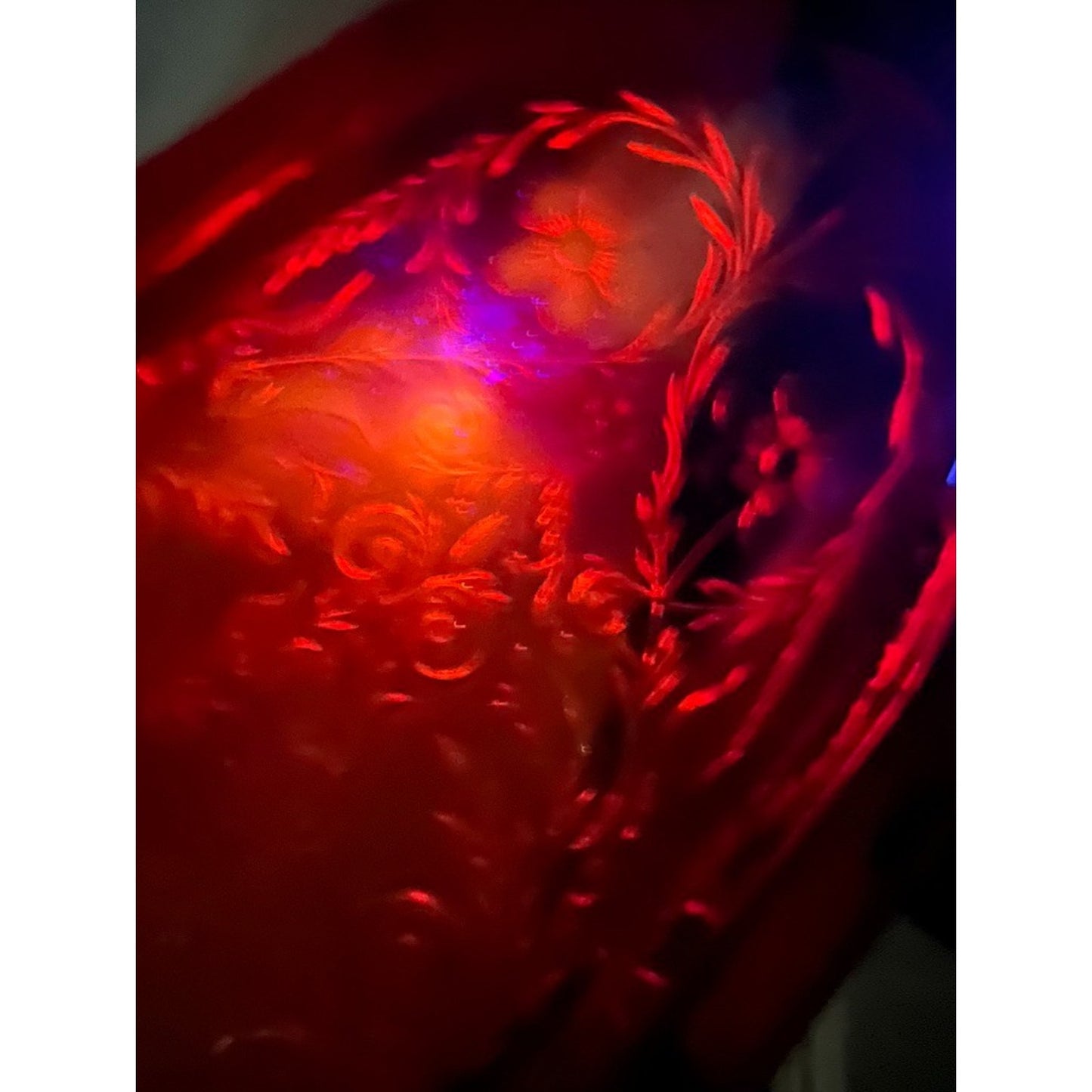 Rare Vintage 1930's Amberina McKee Glass Oval Dish Ruby Red Rock Crystal GLOWS